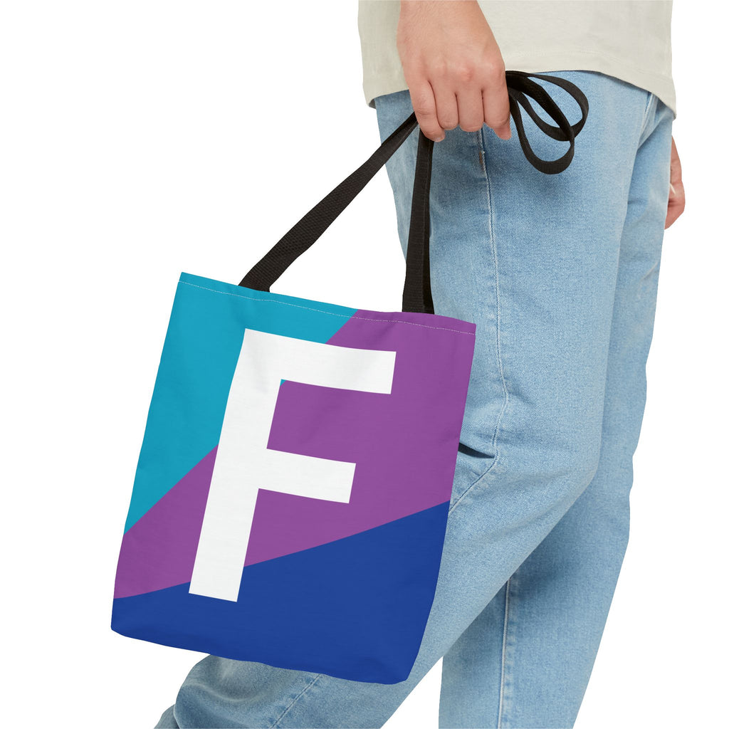 Monogram 'F' Colorblock Tote Bag — Personalized Initial F Shoulder Tote