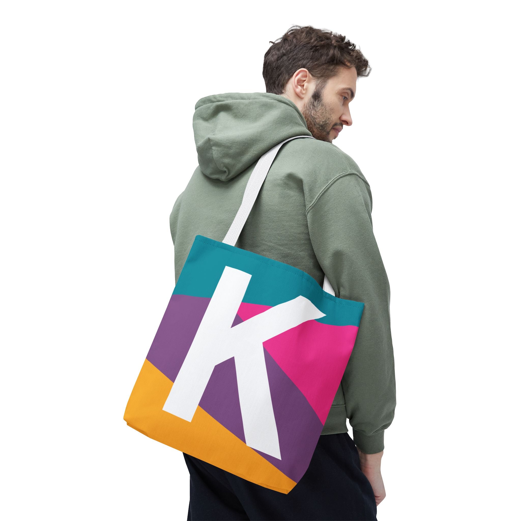 Monogram 'K' Colorblock Tote Bag — Personalized Initial K Shoulder Tote