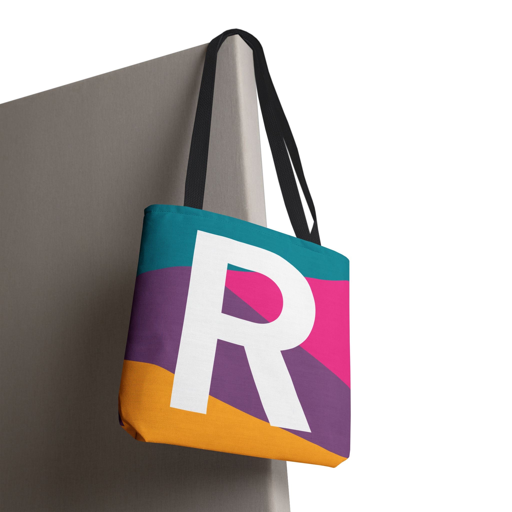 Monogram 'R' Colorblock Tote Bag — Personalized Initial R Shoulder Tote