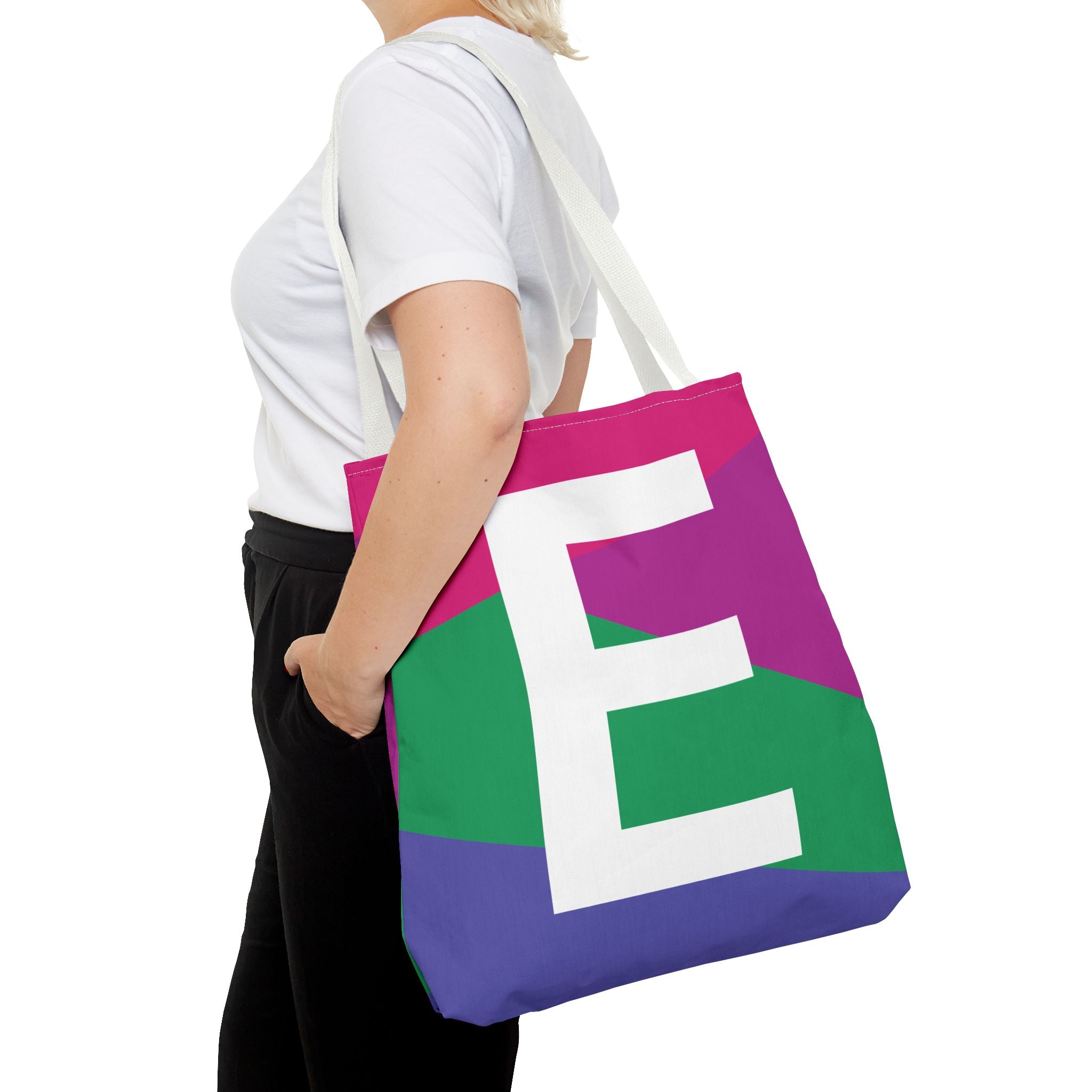 Monogram 'E' Colorblock Tote Bag — Personalized Initial E Shoulder Tote