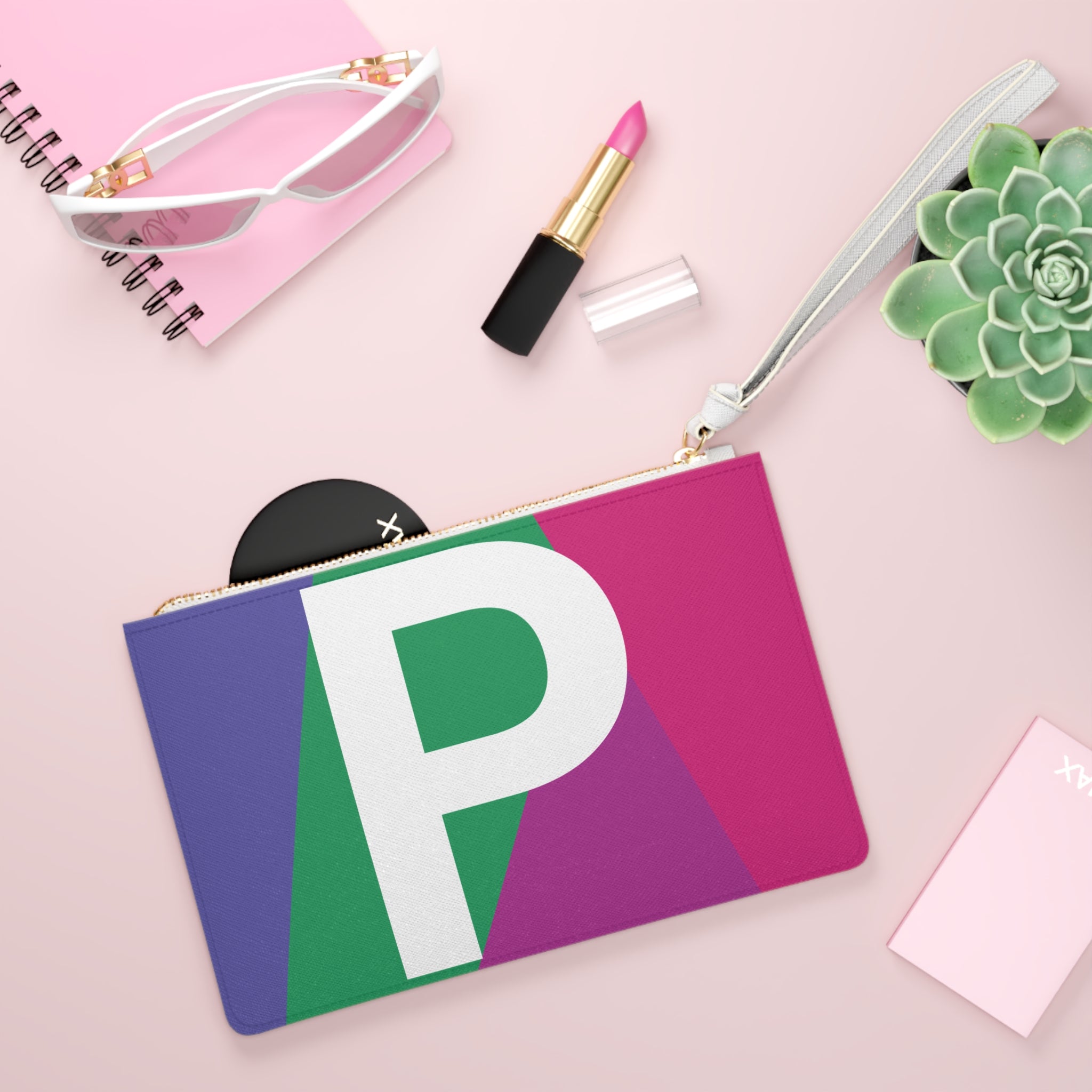 Monogram 'P' Colorblock Clutch Bag — Bold Geometric Wristlet for Everyday & Gifts