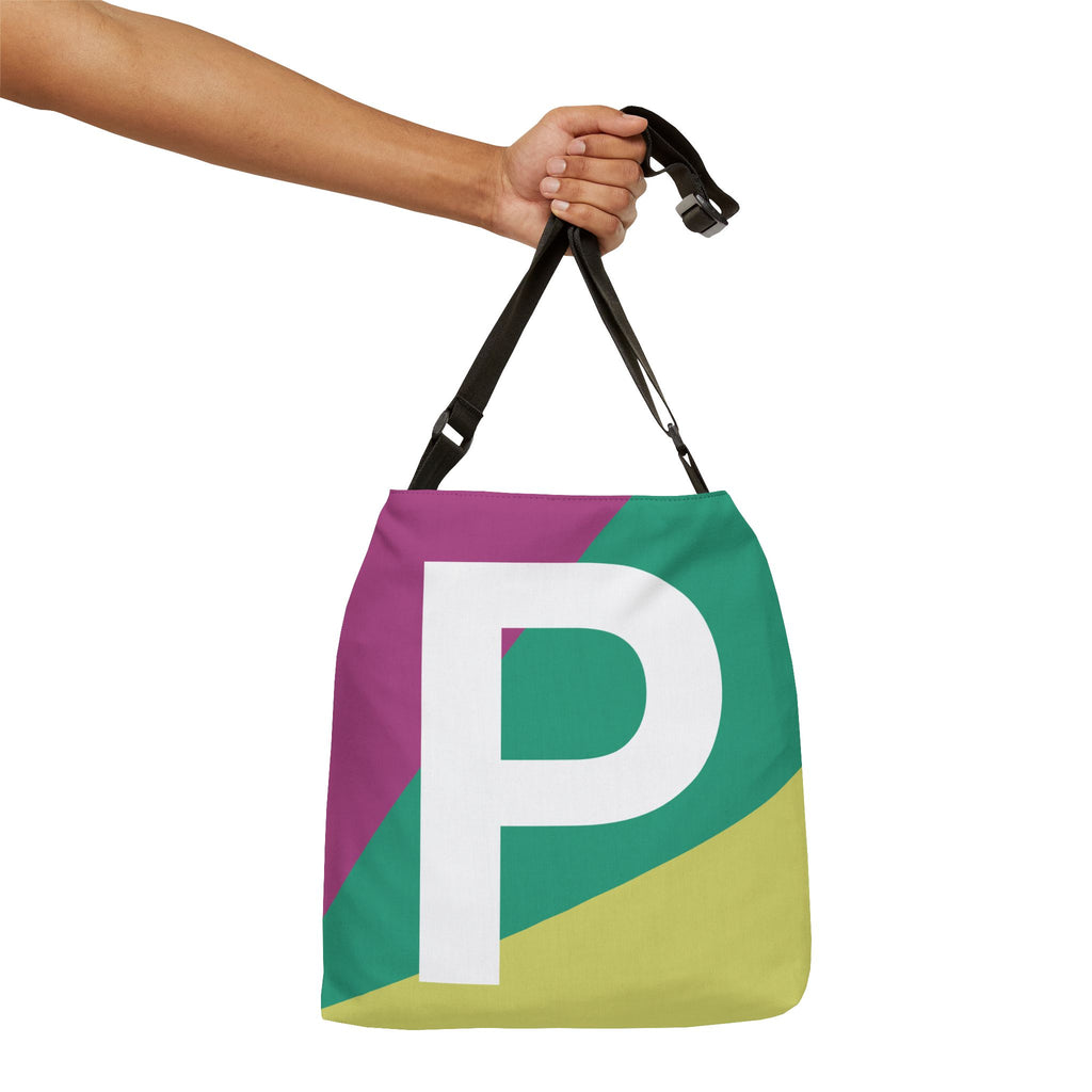 Initial Letter 'P' Colorblock Adjustable Tote Bag — Monogram Alphabet Shoulder Bag