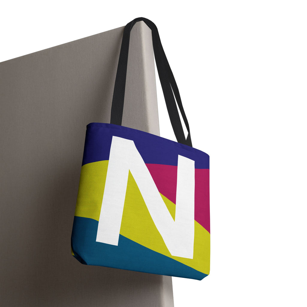 Monogram 'N' Colorblock Tote Bag — Personalized Initial N Shoulder Tote