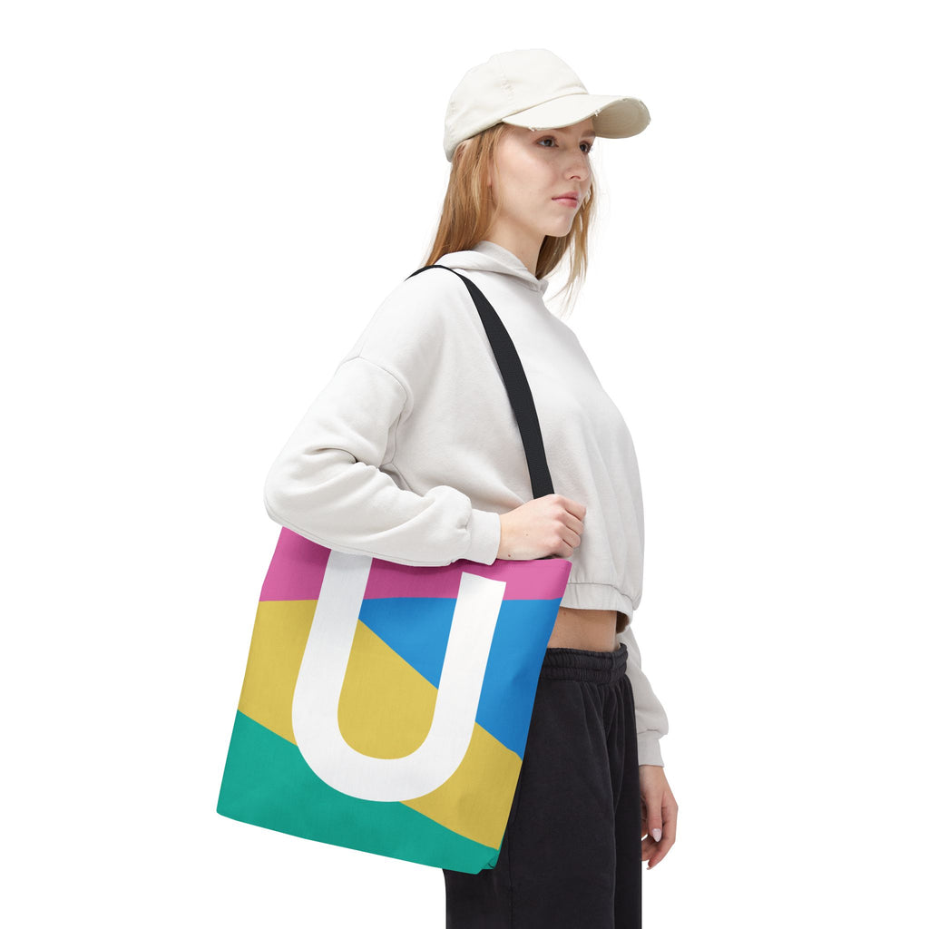 Monogram 'U' Colorblock Tote Bag — Personalized Initial U Shoulder Tote