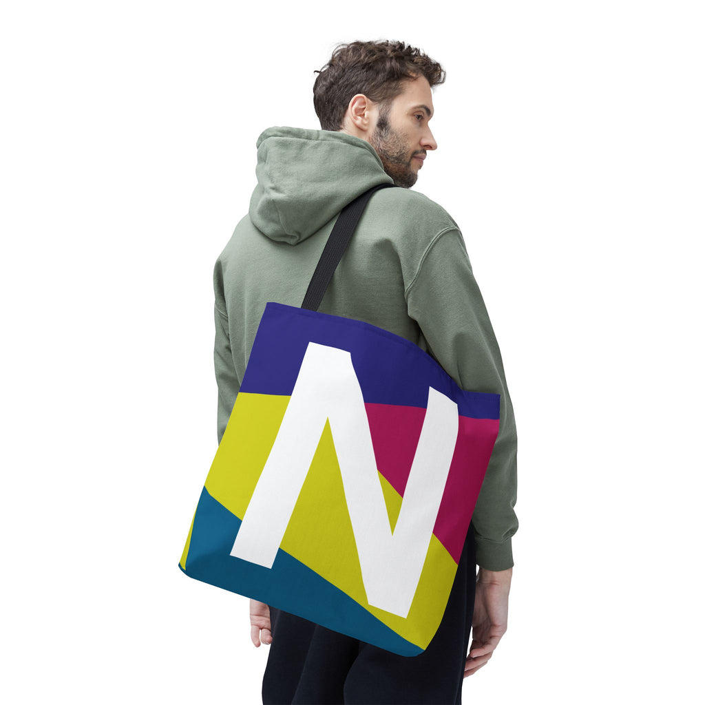 Monogram 'N' Colorblock Tote Bag — Personalized Initial N Shoulder Tote