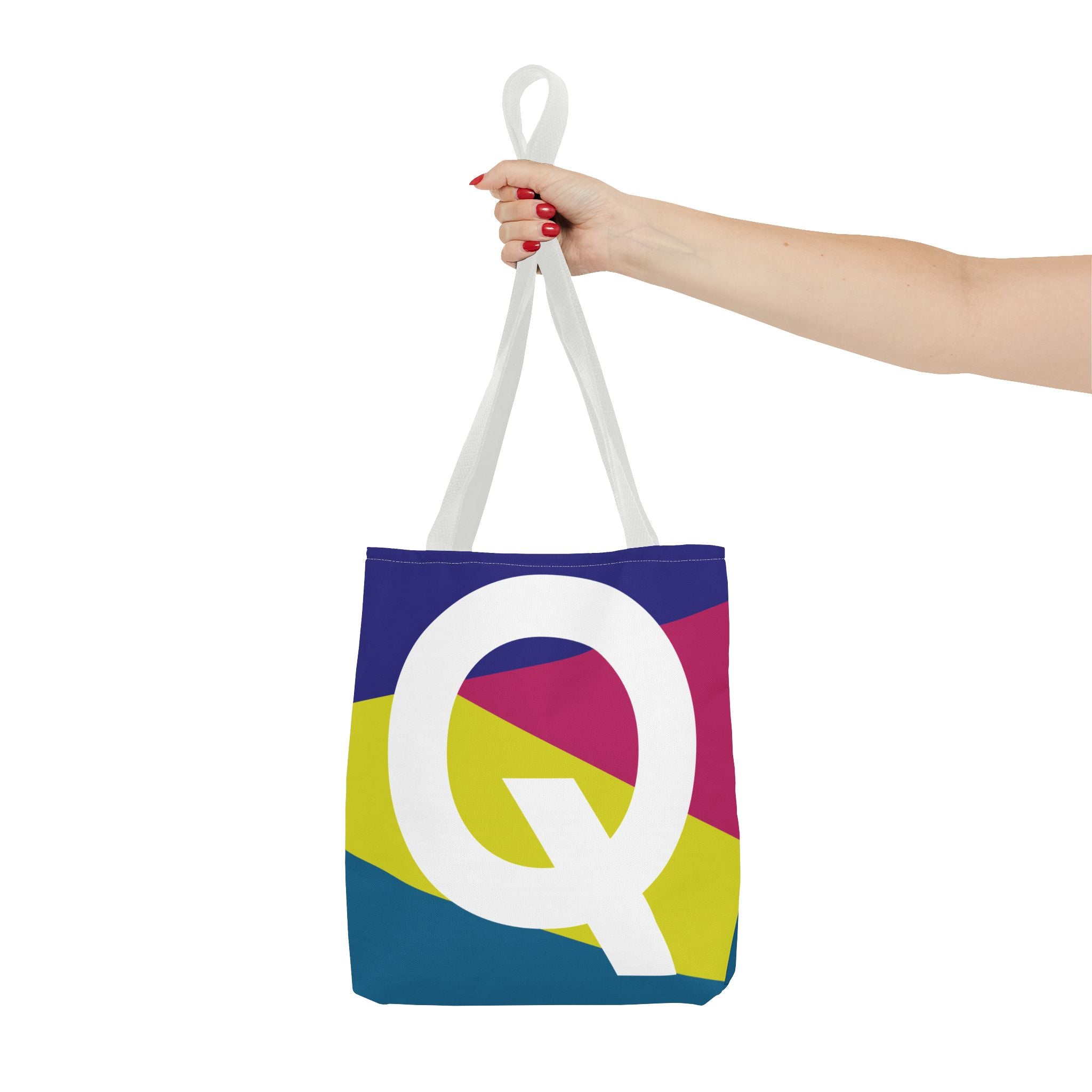 Monogram 'Q' Colorblock Tote Bag — Personalized Initial Q Shoulder Tote