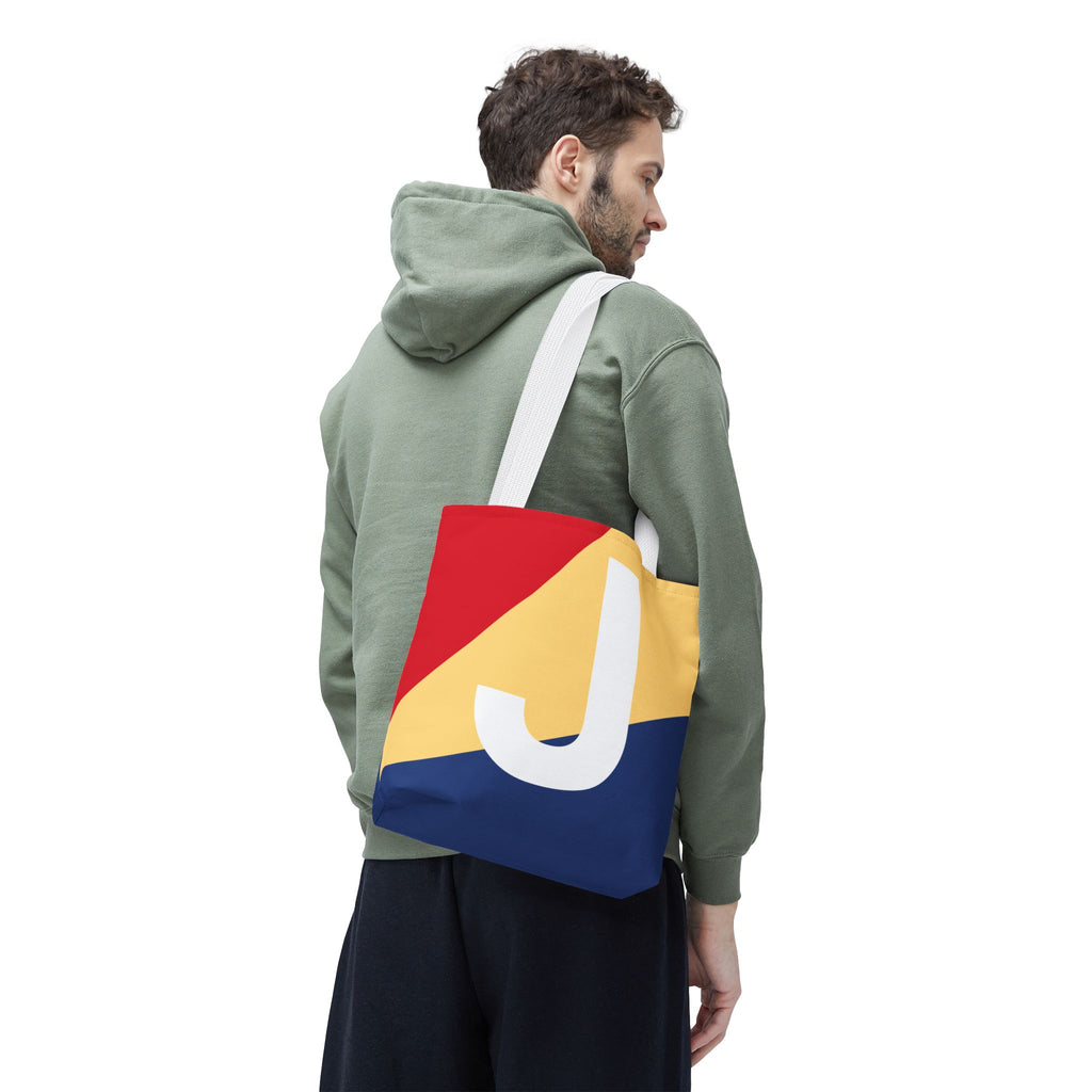 Monogram 'J' Colorblock Tote Bag — Personalized Initial J Shoulder Tote