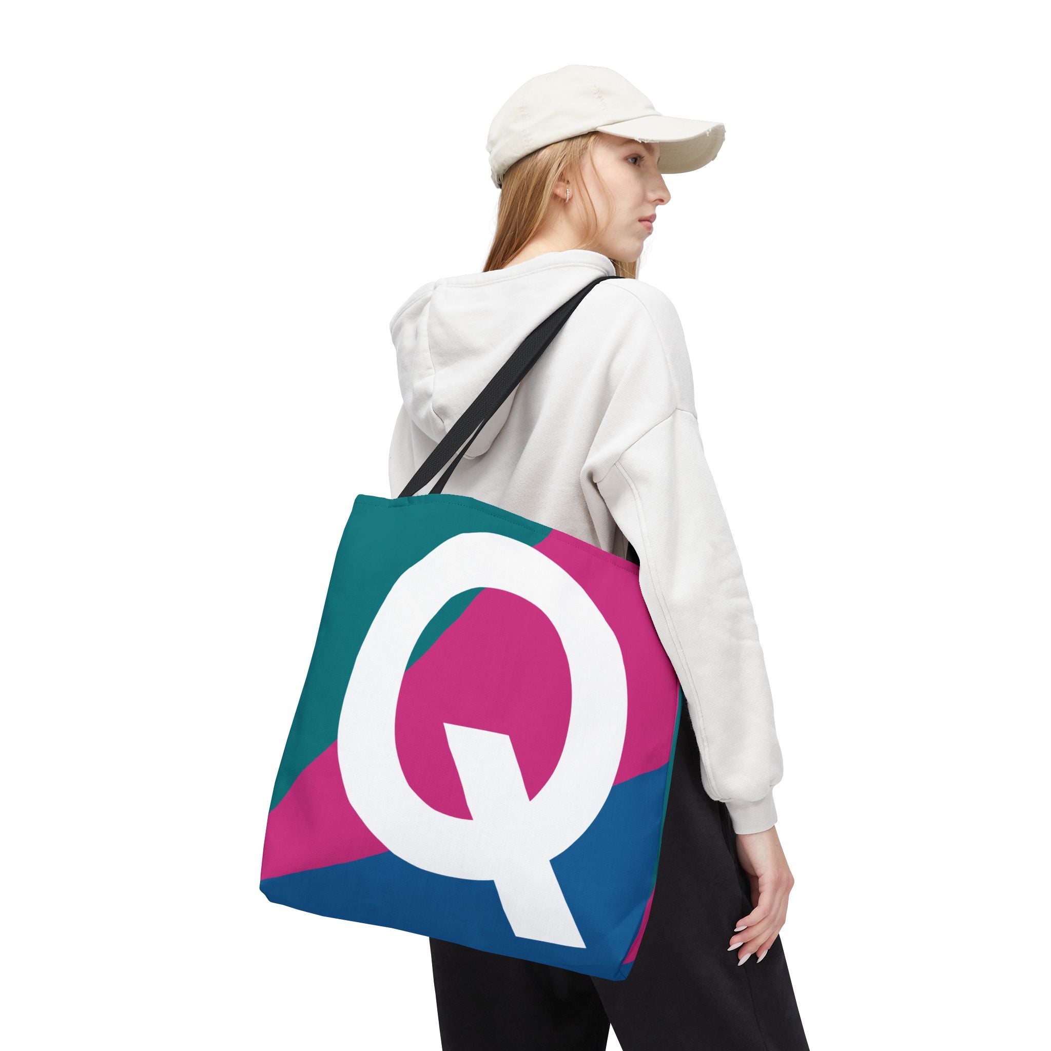 Monogram 'Q' Colorblock Tote Bag — Personalized Initial Q Shoulder Tote