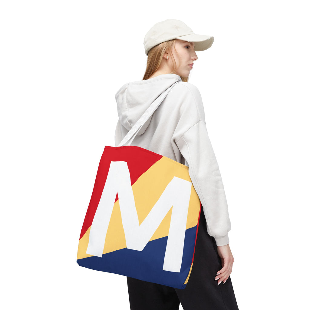 Monogram 'M' Colorblock Tote Bag — Personalized Initial M Shoulder Tote