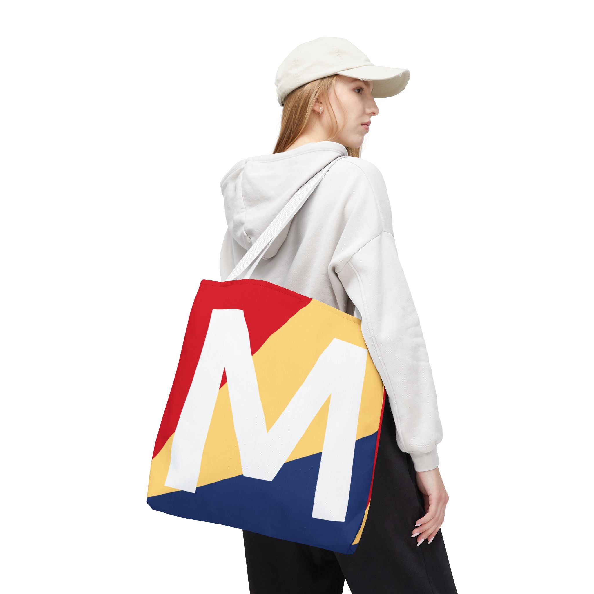 Monogram 'M' Colorblock Tote Bag — Personalized Initial M Shoulder Tote