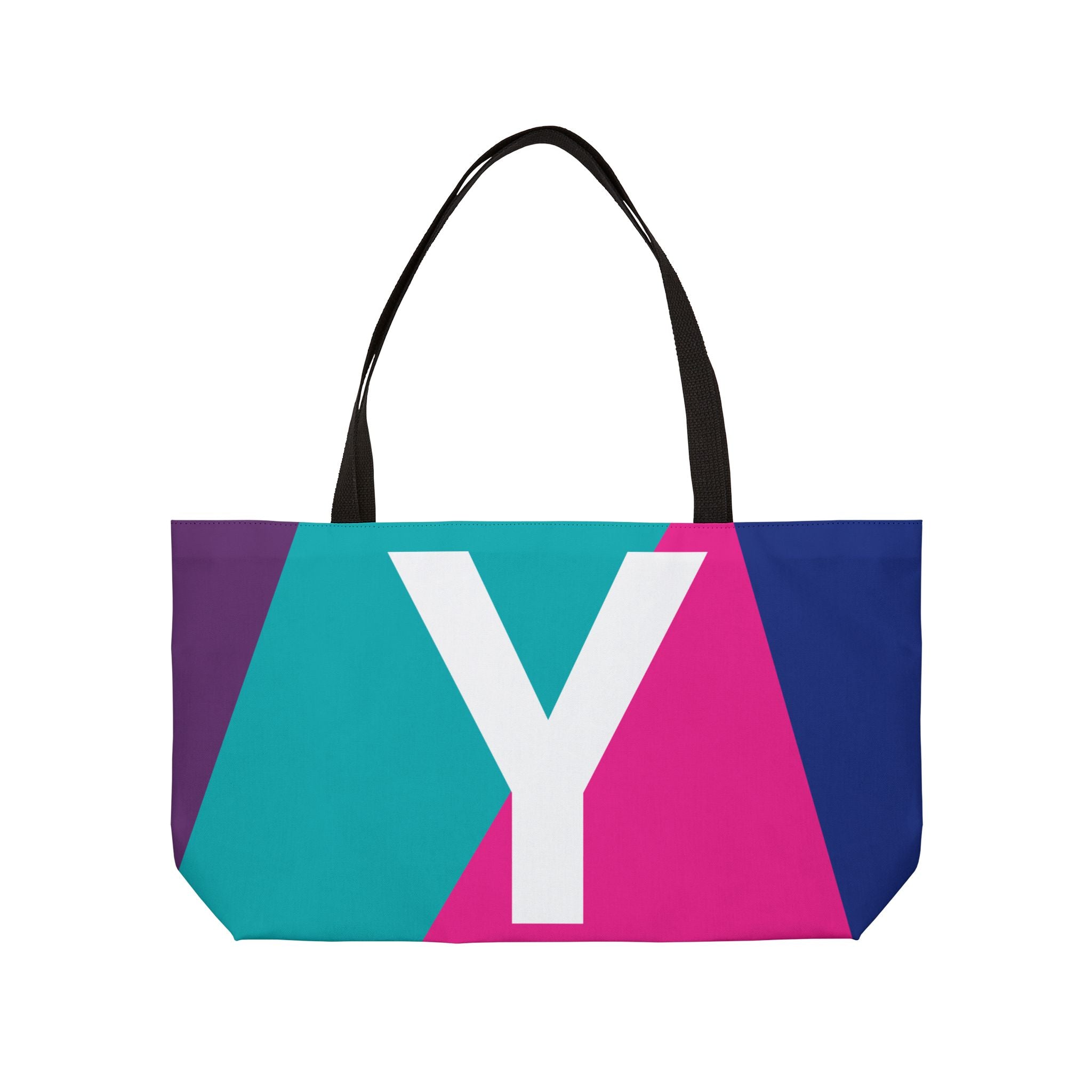 Personalized 'Y' Colorblock Tote Bag — Monogram Weekender Tote