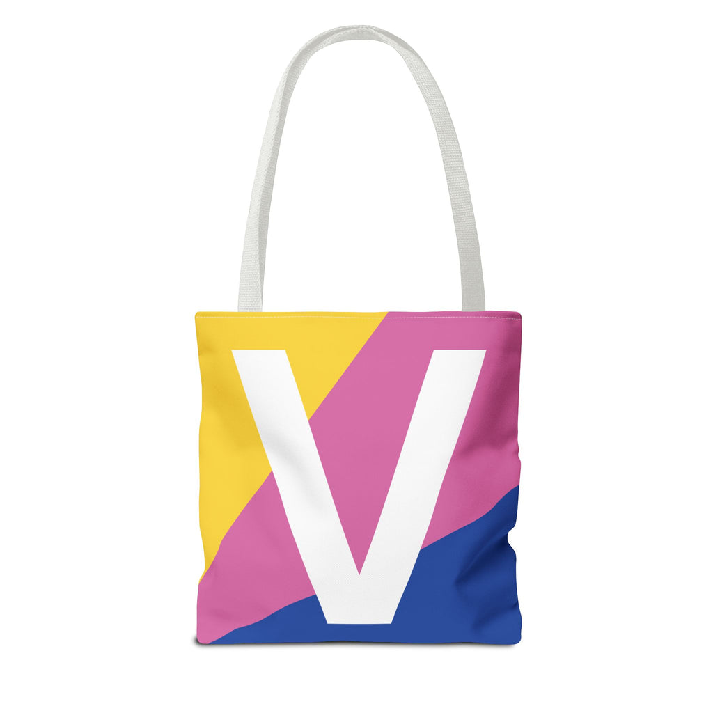 Monogram 'V' Colorblock Tote Bag — Personalized Initial V Shoulder Tote