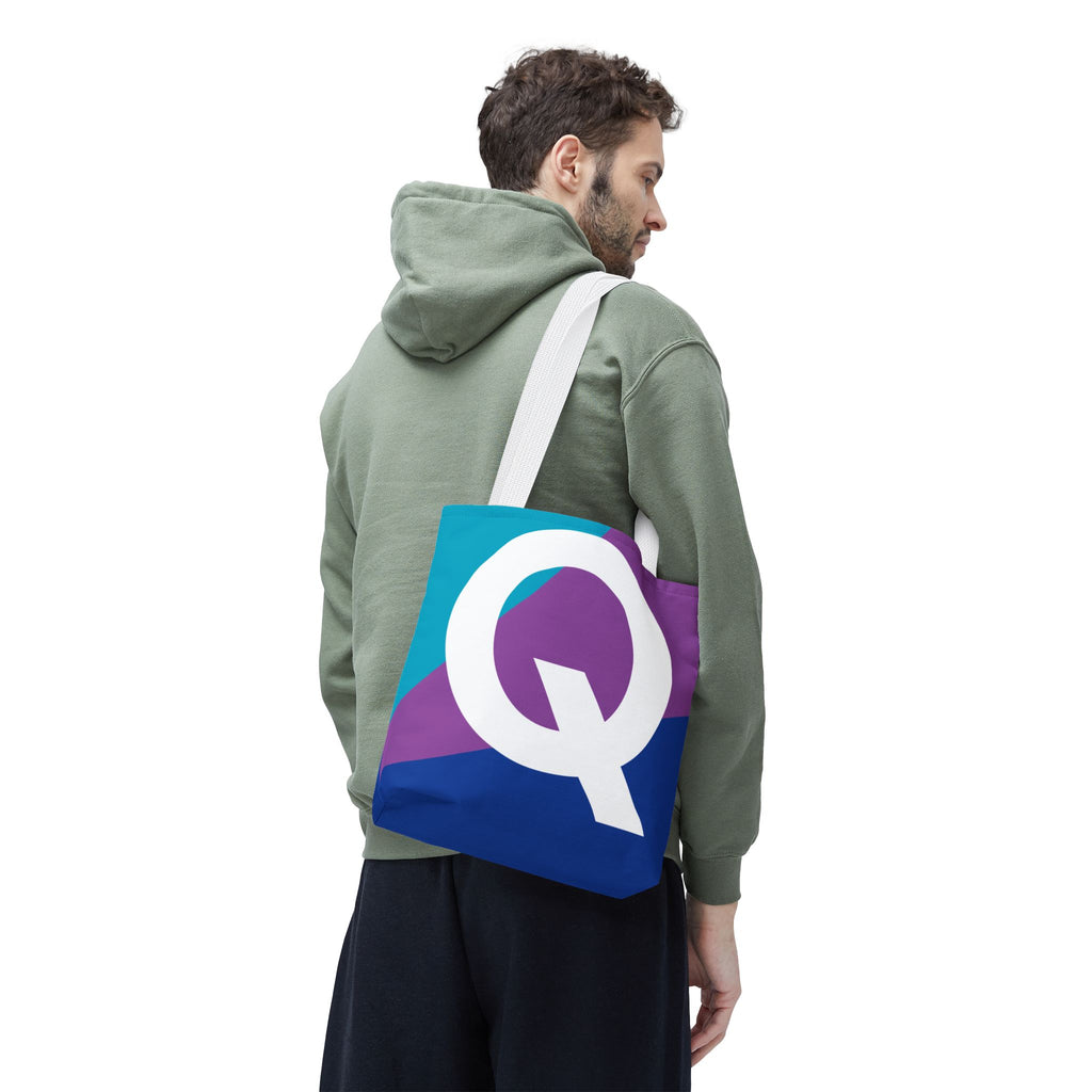 Monogram 'Q' Colorblock Tote Bag — Personalized Initial Q Shoulder Tote