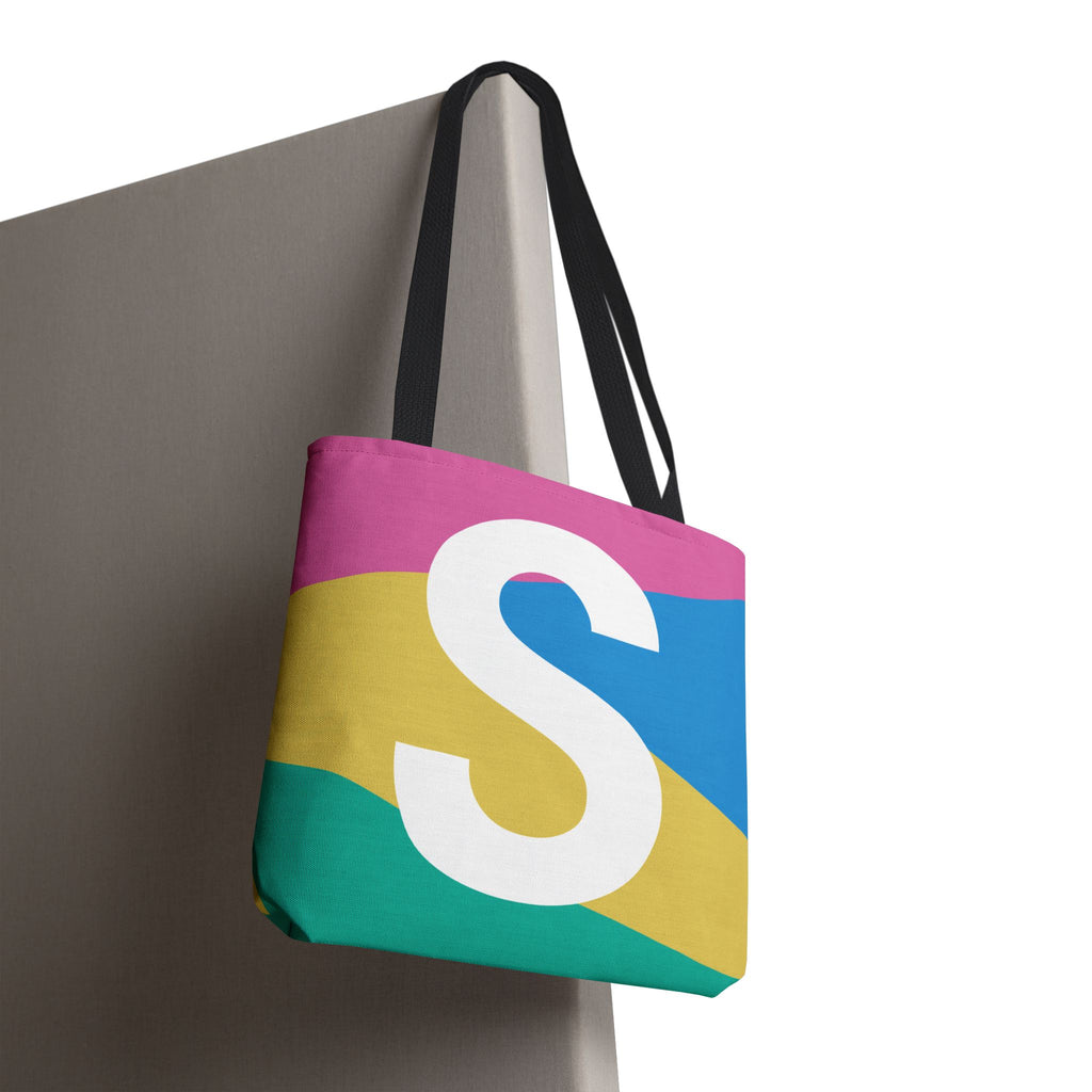 Monogram 'S' Colorblock Tote Bag — Personalized Initial S Shoulder Tote