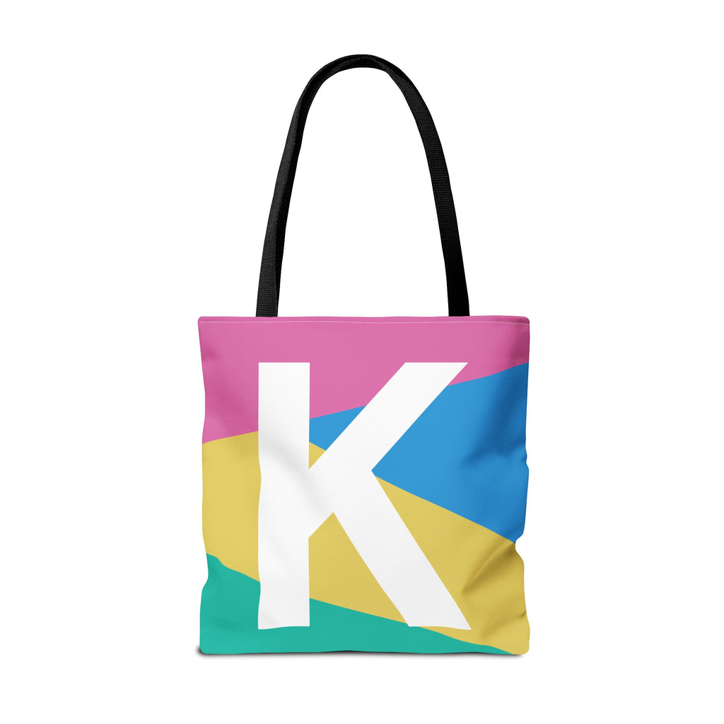Monogram 'K' Colorblock Tote Bag — Personalized Initial K Shoulder Tote