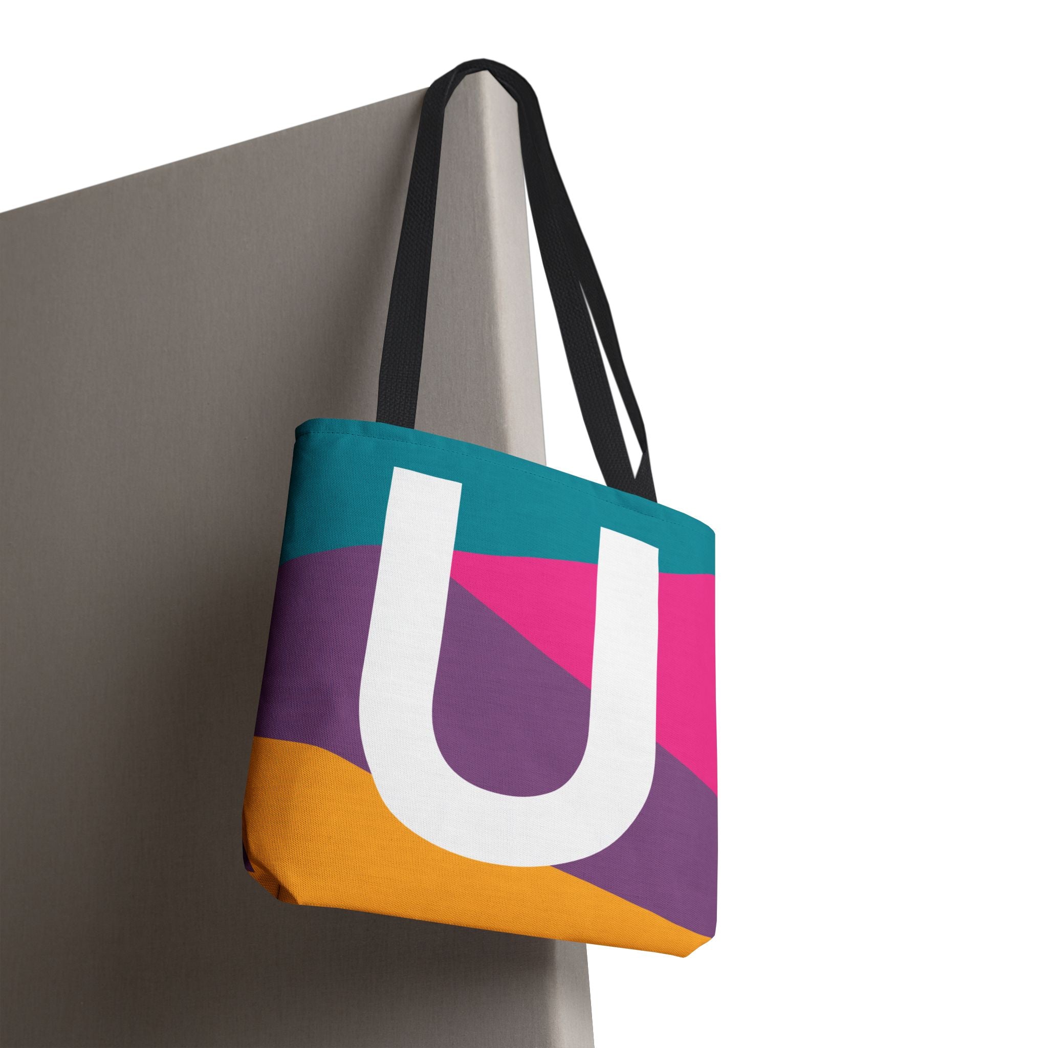 Monogram 'U' Colorblock Tote Bag — Personalized Initial U Shoulder Tote