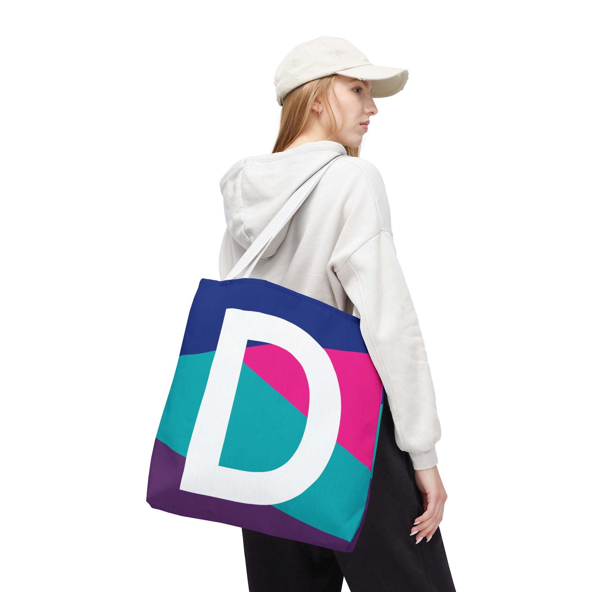 Monogram 'D' Colorblock Tote Bag — Personalized Initial D Shoulder Tote