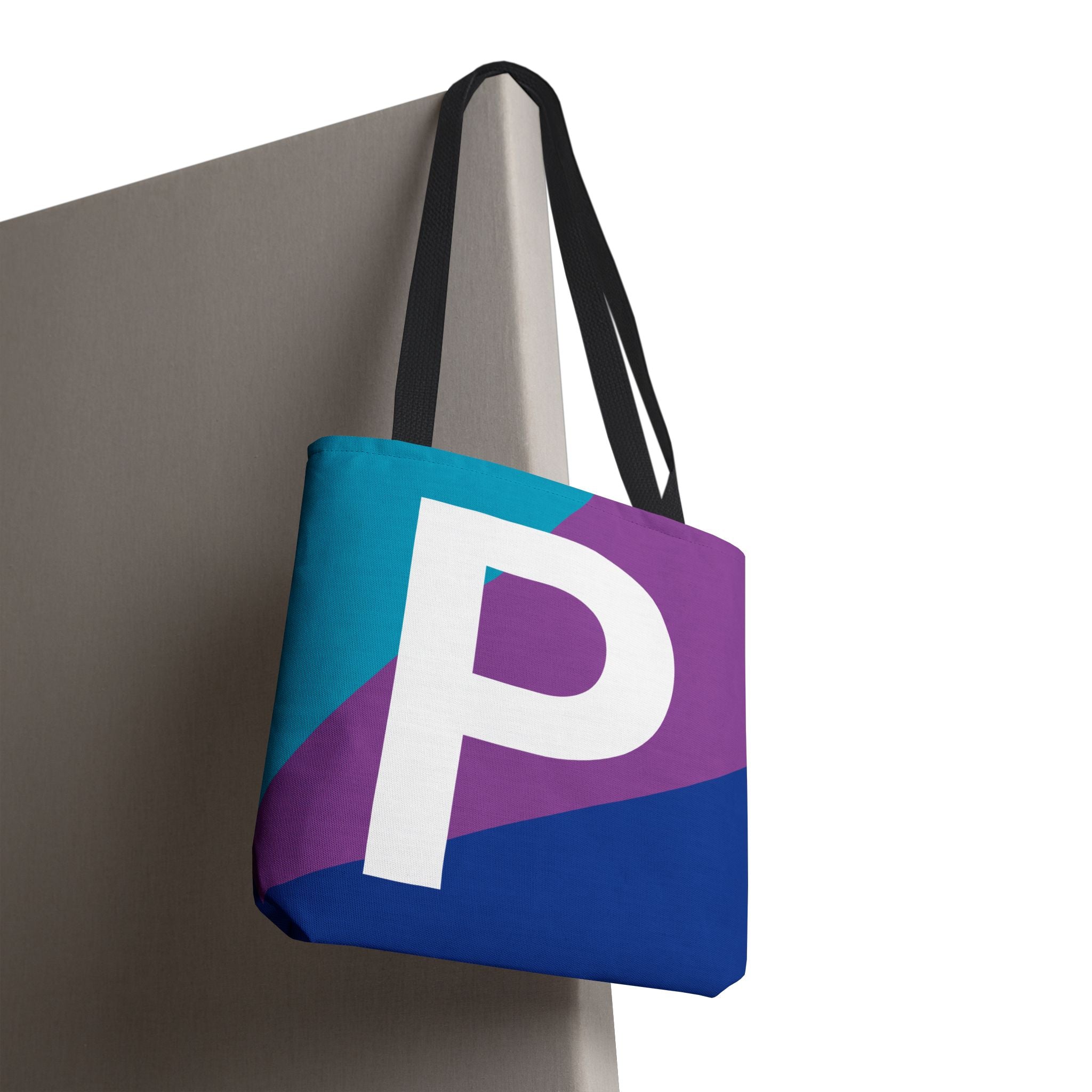 Monogram 'P' Colorblock Tote Bag — Personalized Initial P Shoulder Tote