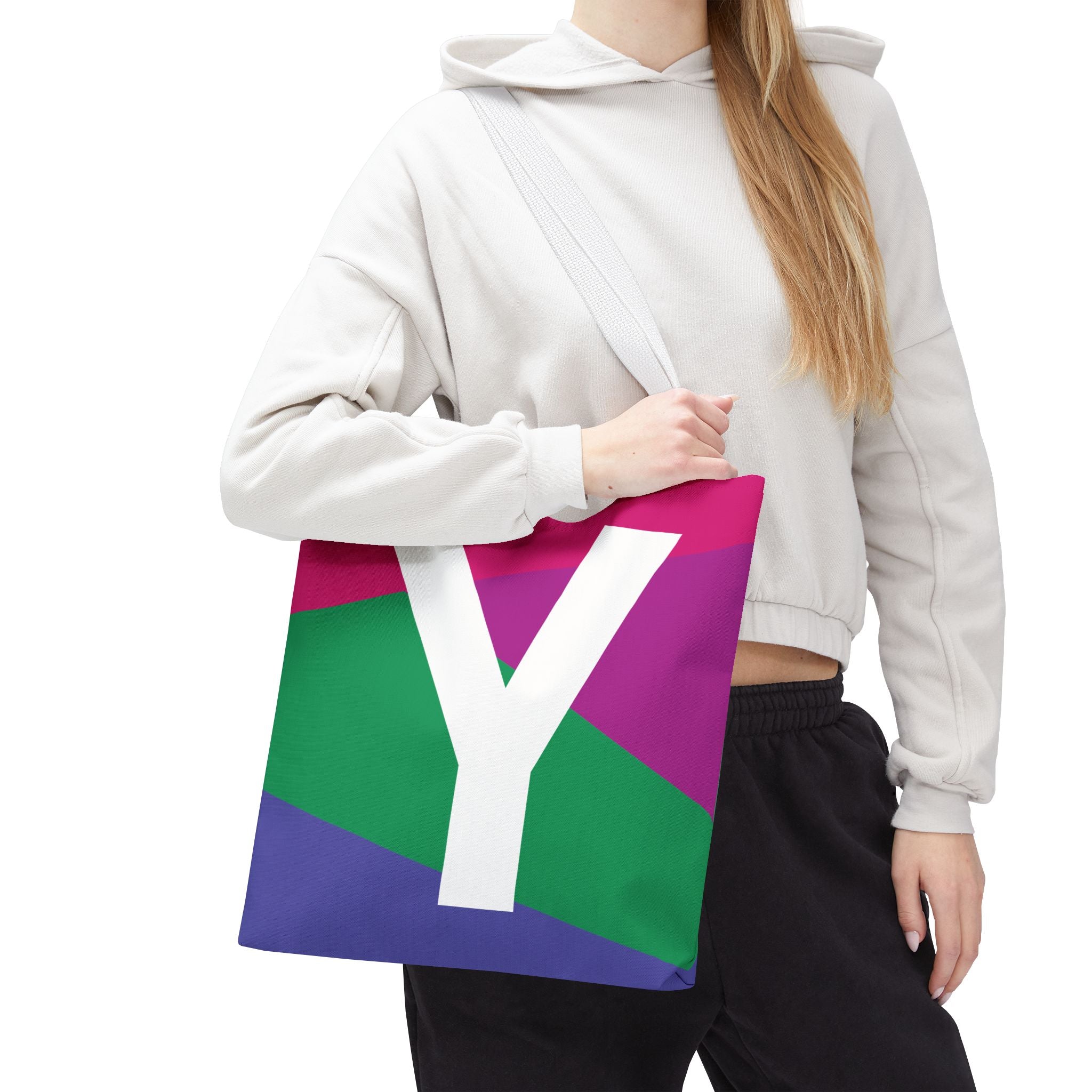 Monogram 'Y' Colorblock Tote Bag — Personalized Initial Y Shoulder Tote