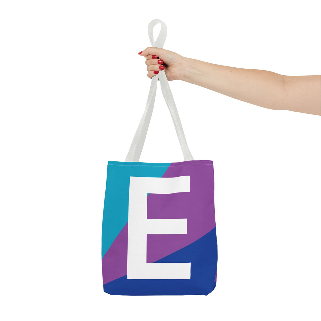 Monogram 'E' Colorblock Tote Bag — Personalized Initial E Shoulder Tote