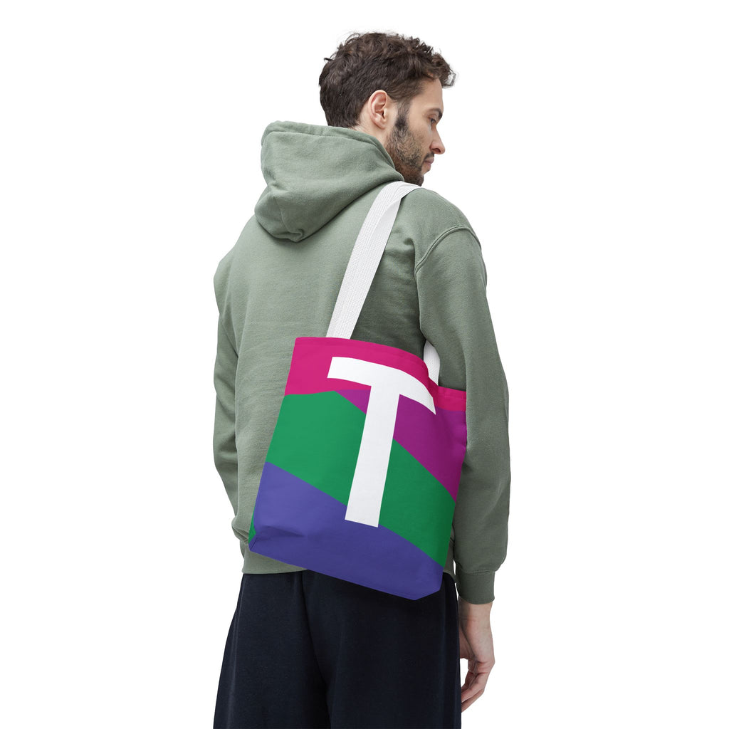 Monogram 'T' Colorblock Tote Bag — Personalized Initial T Shoulder Tote