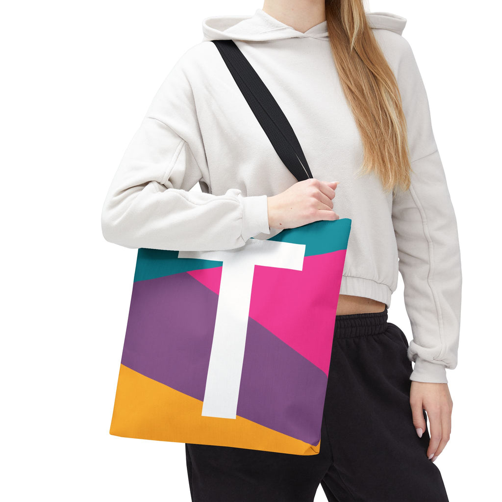 Monogram 'T' Colorblock Tote Bag — Personalized Initial T Shoulder Tote