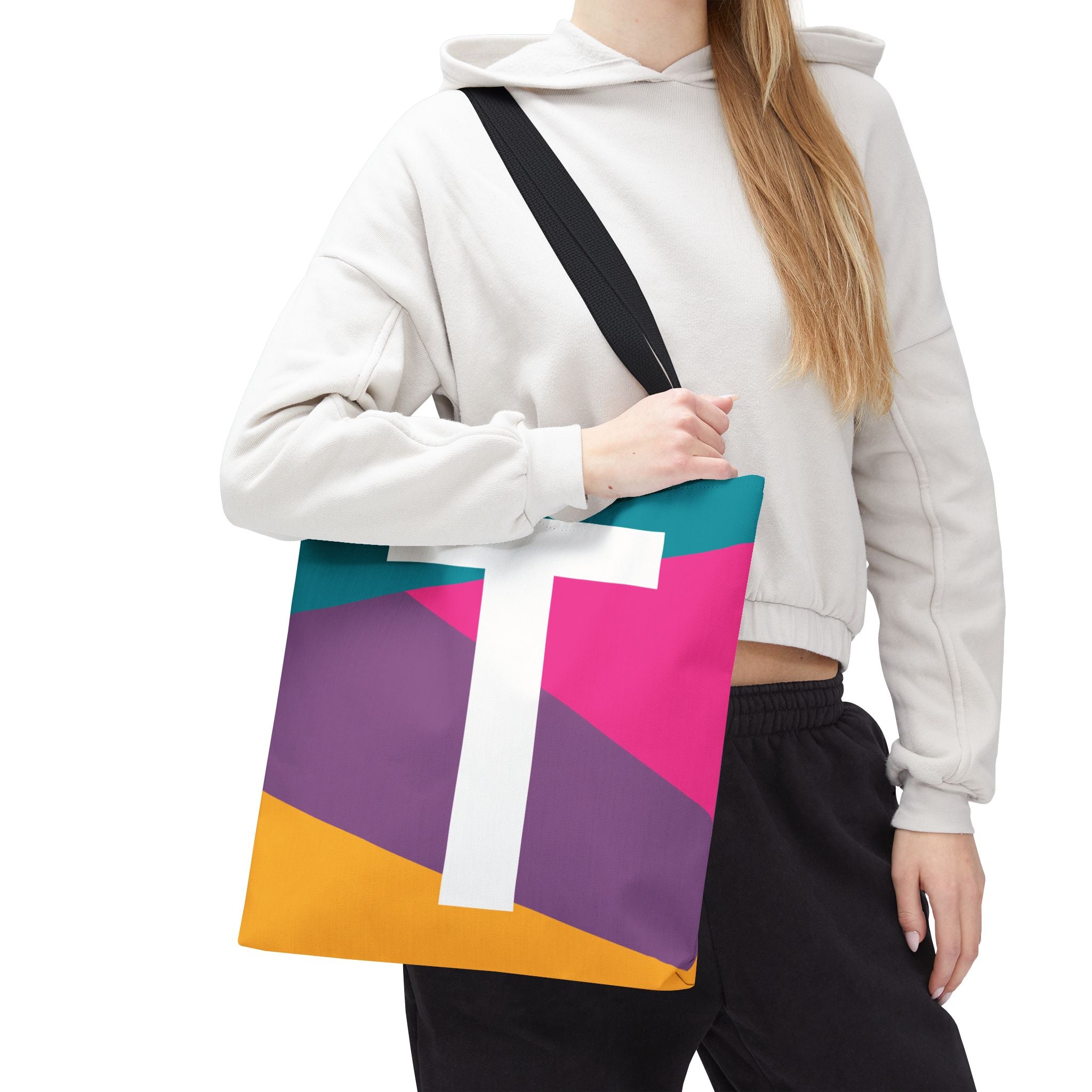 Monogram 'T' Colorblock Tote Bag — Personalized Initial T Shoulder Tote