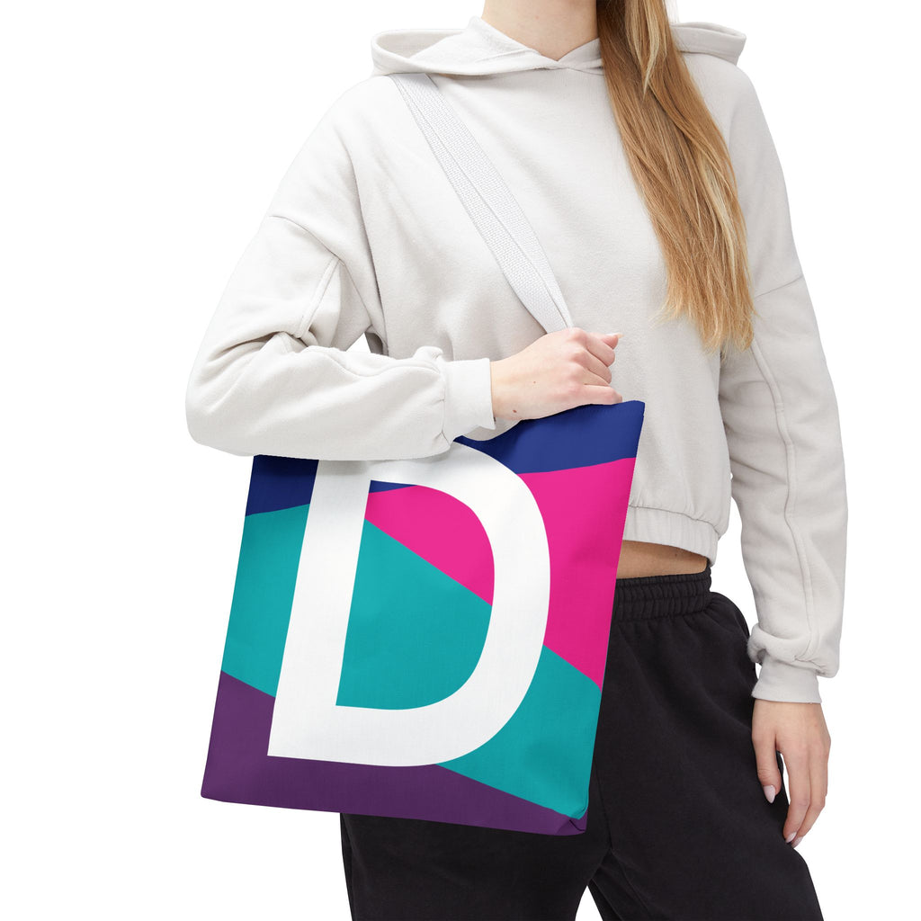 Monogram 'D' Colorblock Tote Bag — Personalized Initial D Shoulder Tote