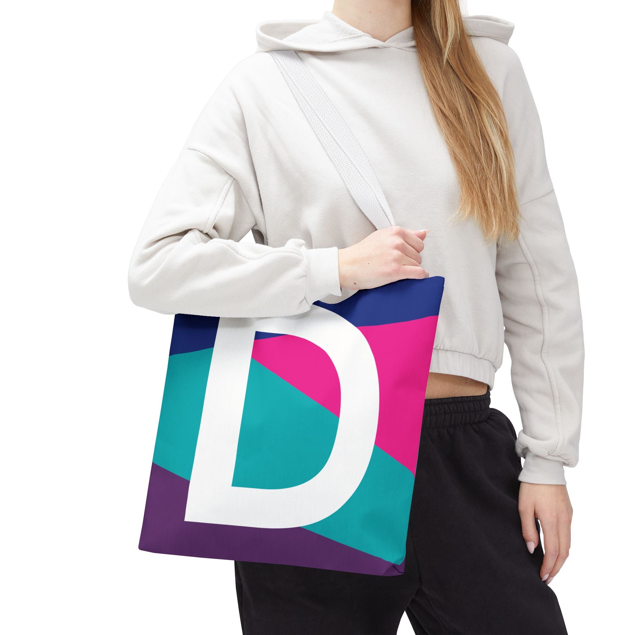 Monogram 'D' Colorblock Tote Bag — Personalized Initial D Shoulder Tote