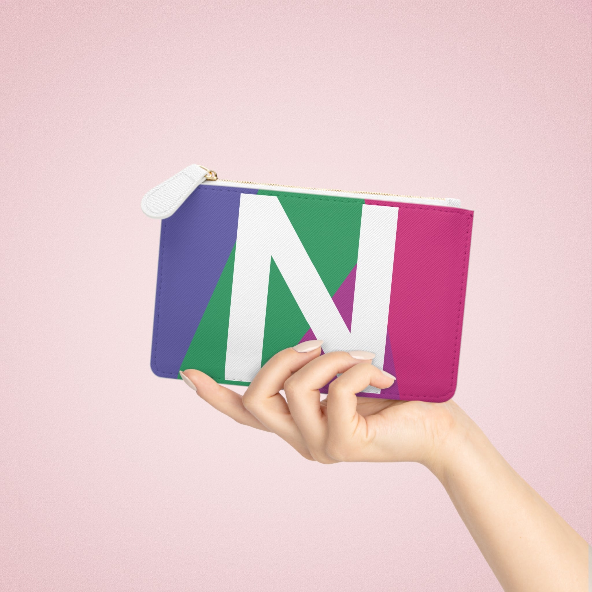 Initial N Mini Clutch — Colorblock Monogram Wristlet Wallet