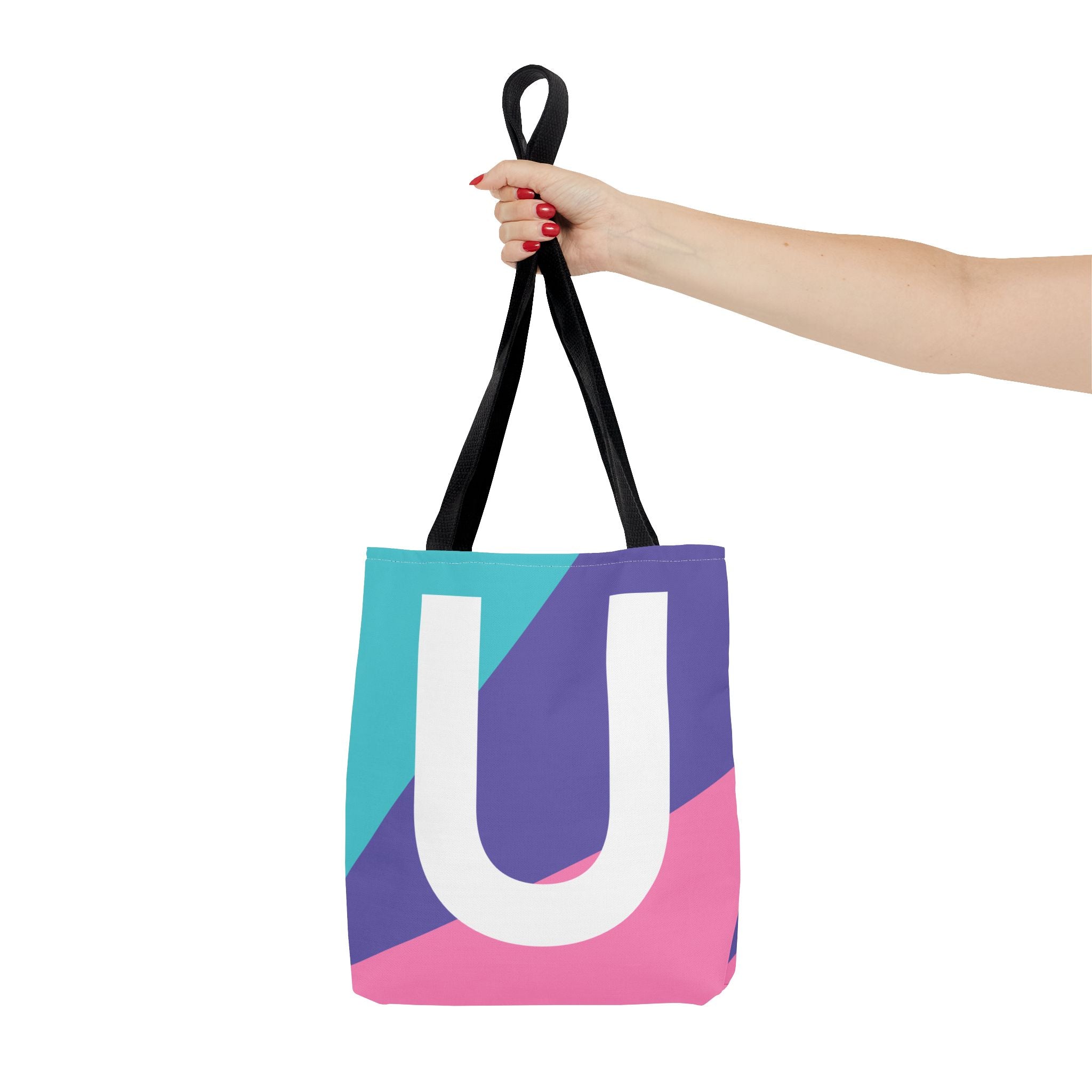 Monogram 'U' Colorblock Tote Bag — Personalized Initial U Shoulder Tote