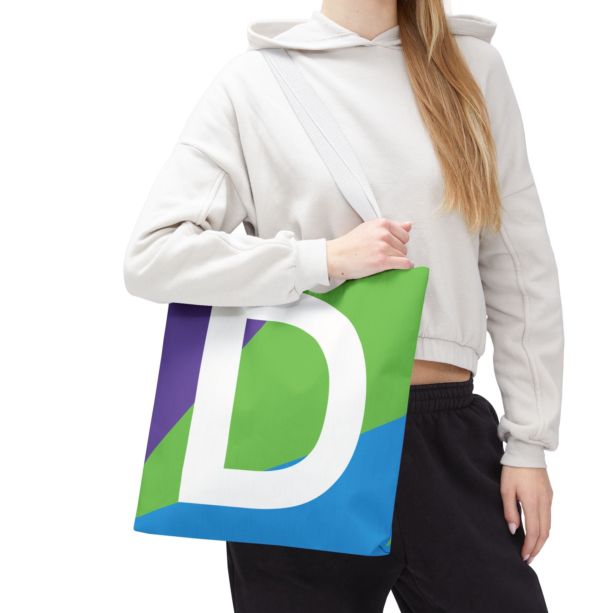 Monogram 'D' Colorblock Tote Bag — Personalized Initial D Shoulder Tote