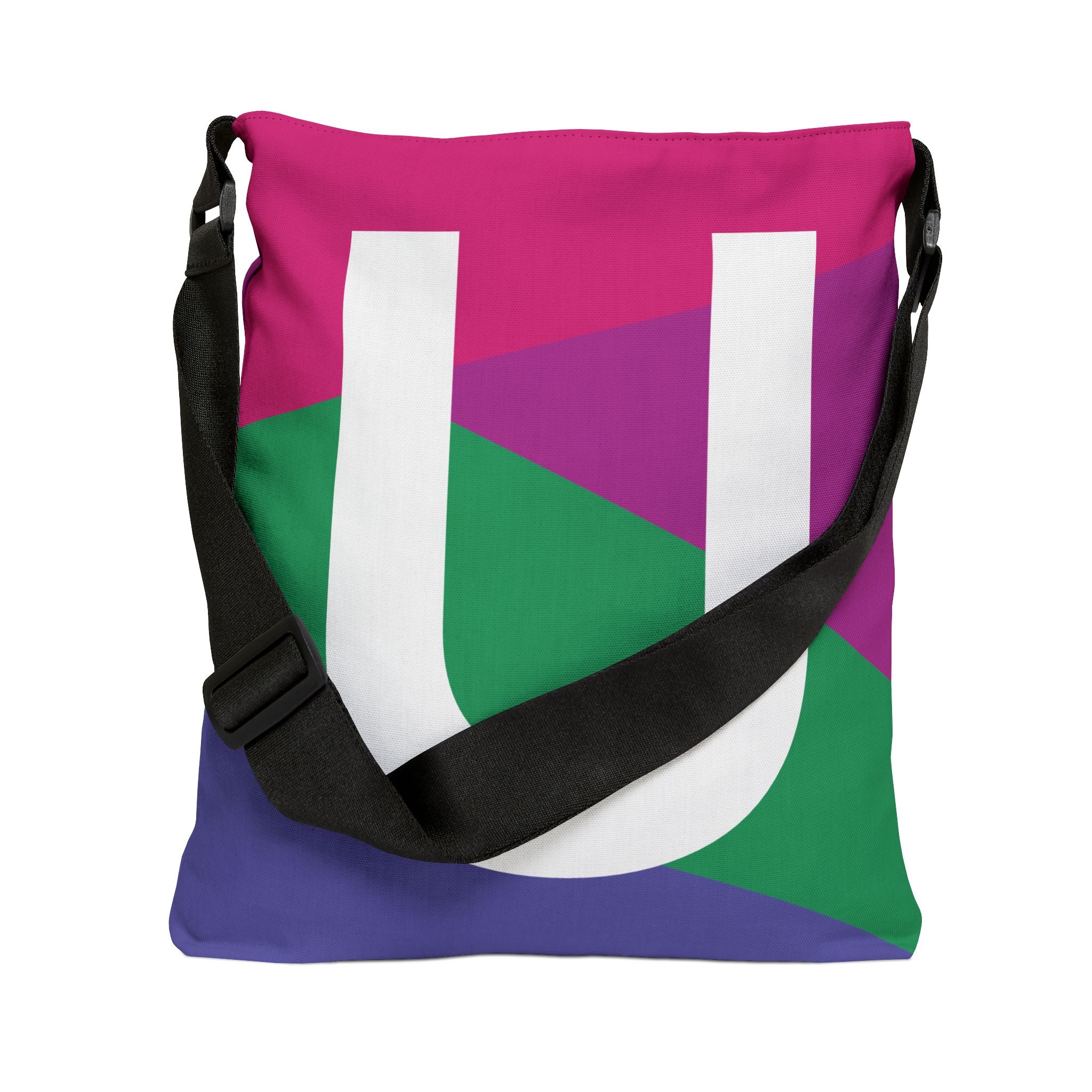 Initial Letter 'U' Colorblock Adjustable Tote Bag — Monogram Alphabet Shoulder Bag