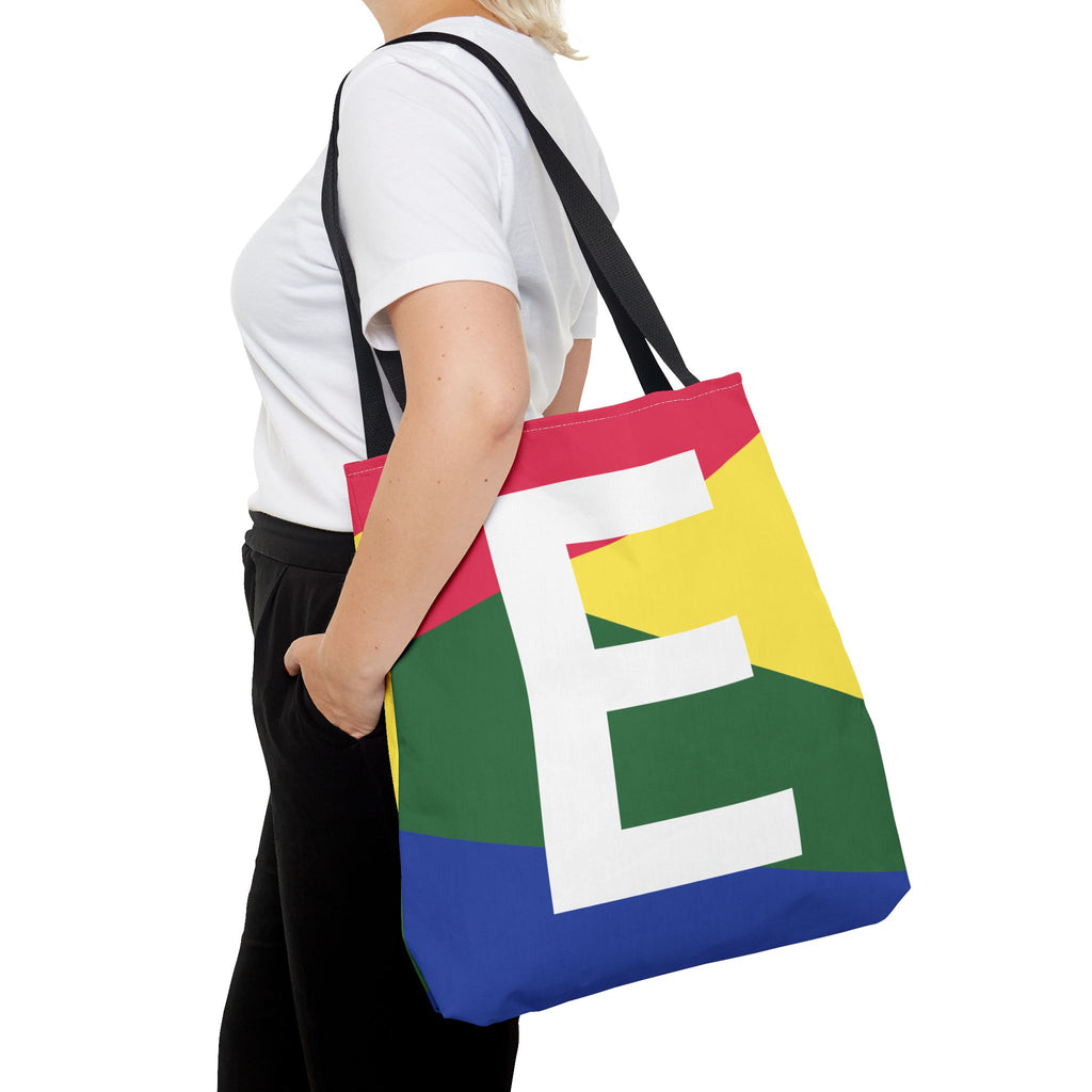 Monogram 'E' Colorblock Tote Bag — Personalized Initial E Shoulder Tote