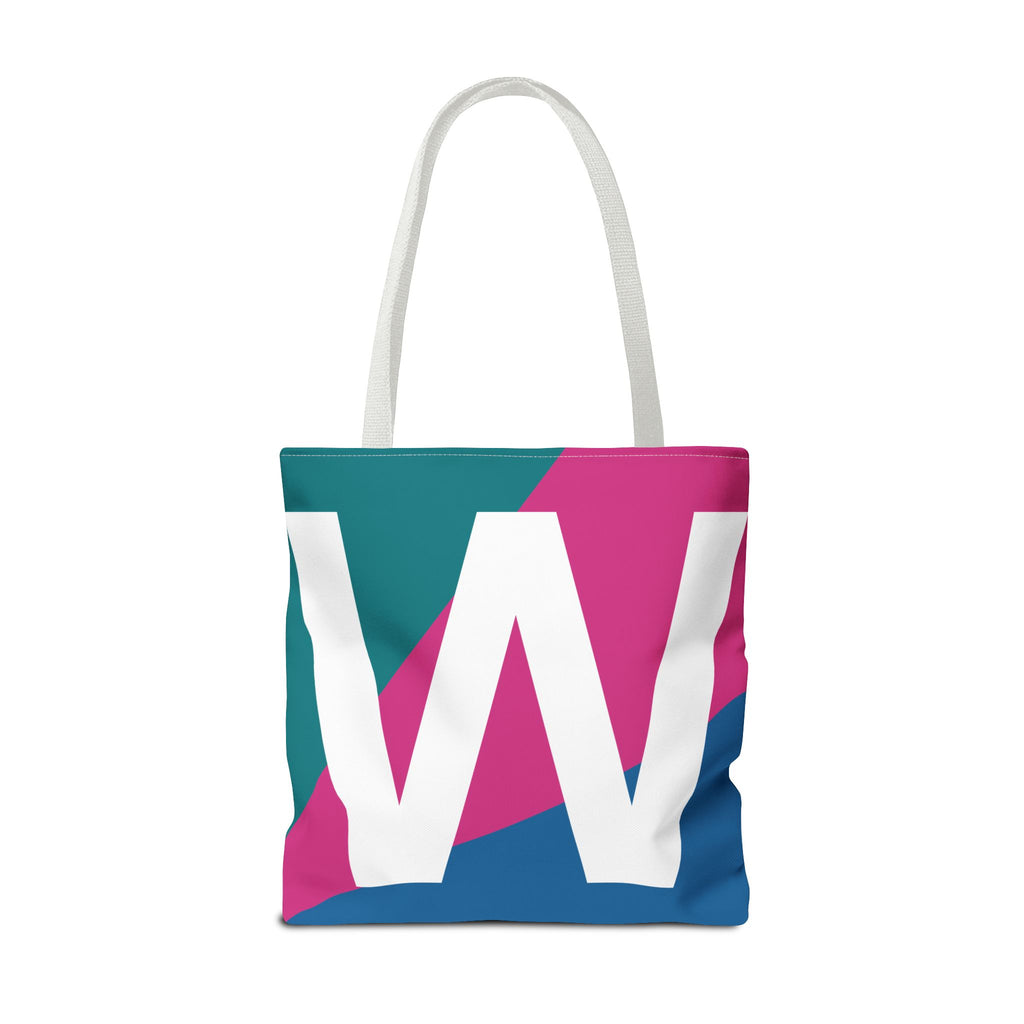 Monogram 'W' Colorblock Tote Bag — Personalized Initial W Shoulder Tote