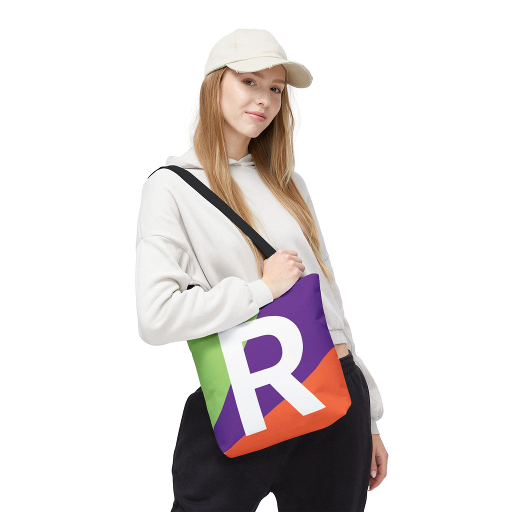Monogram 'R' Colorblock Tote Bag — Personalized Initial R Shoulder Tote