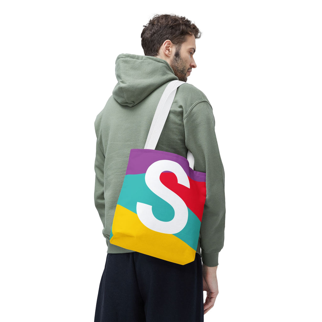 Monogram 'S' Colorblock Tote Bag — Personalized Initial S Shoulder Tote