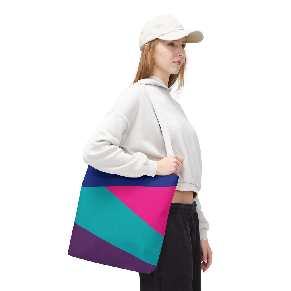 Retro 80s & 90s Inspired Color Block Tote Bag | Stylish Everyday Canvas Shoulder Bag
