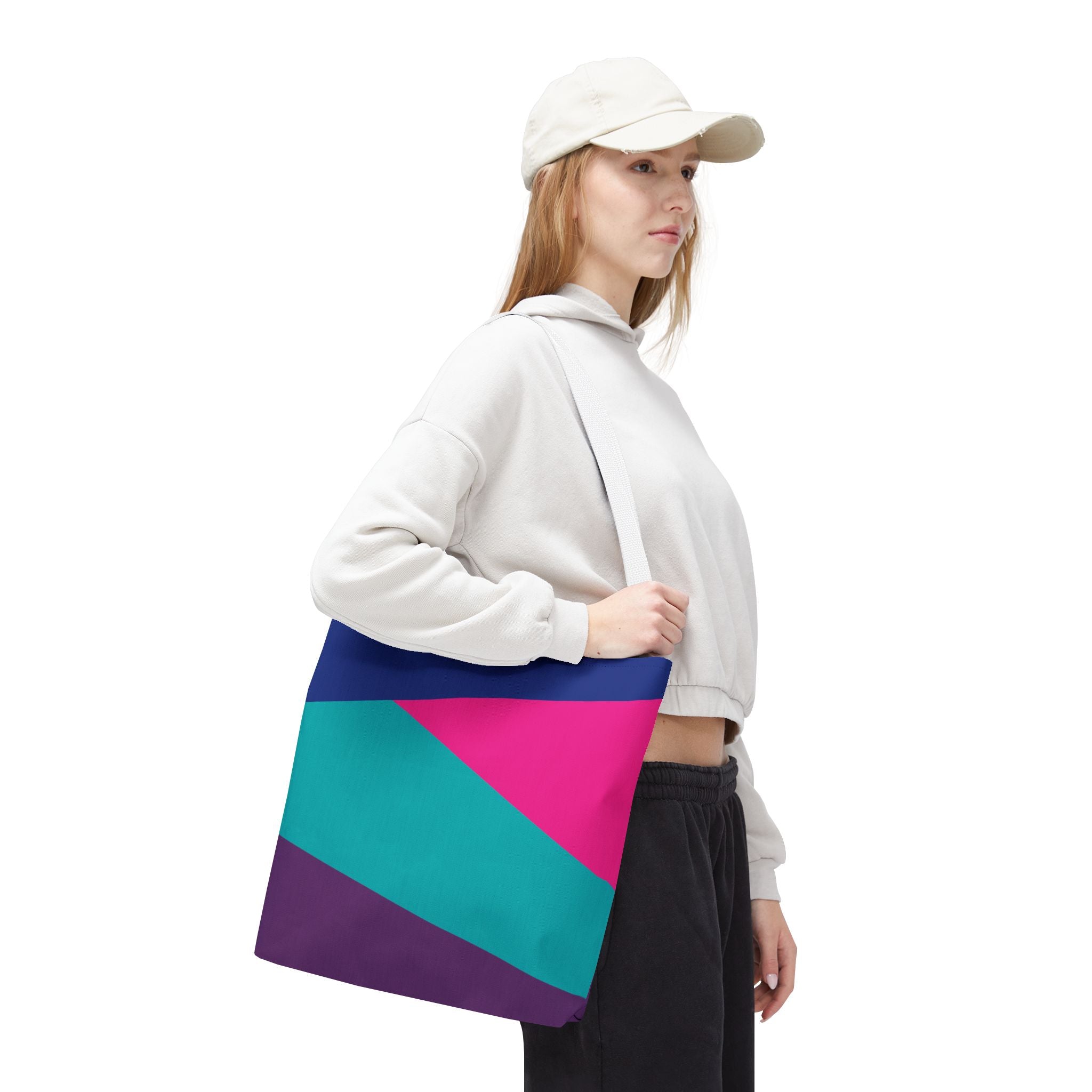 Retro 80s & 90s Inspired Color Block Tote Bag | Stylish Everyday Canvas Shoulder Bag