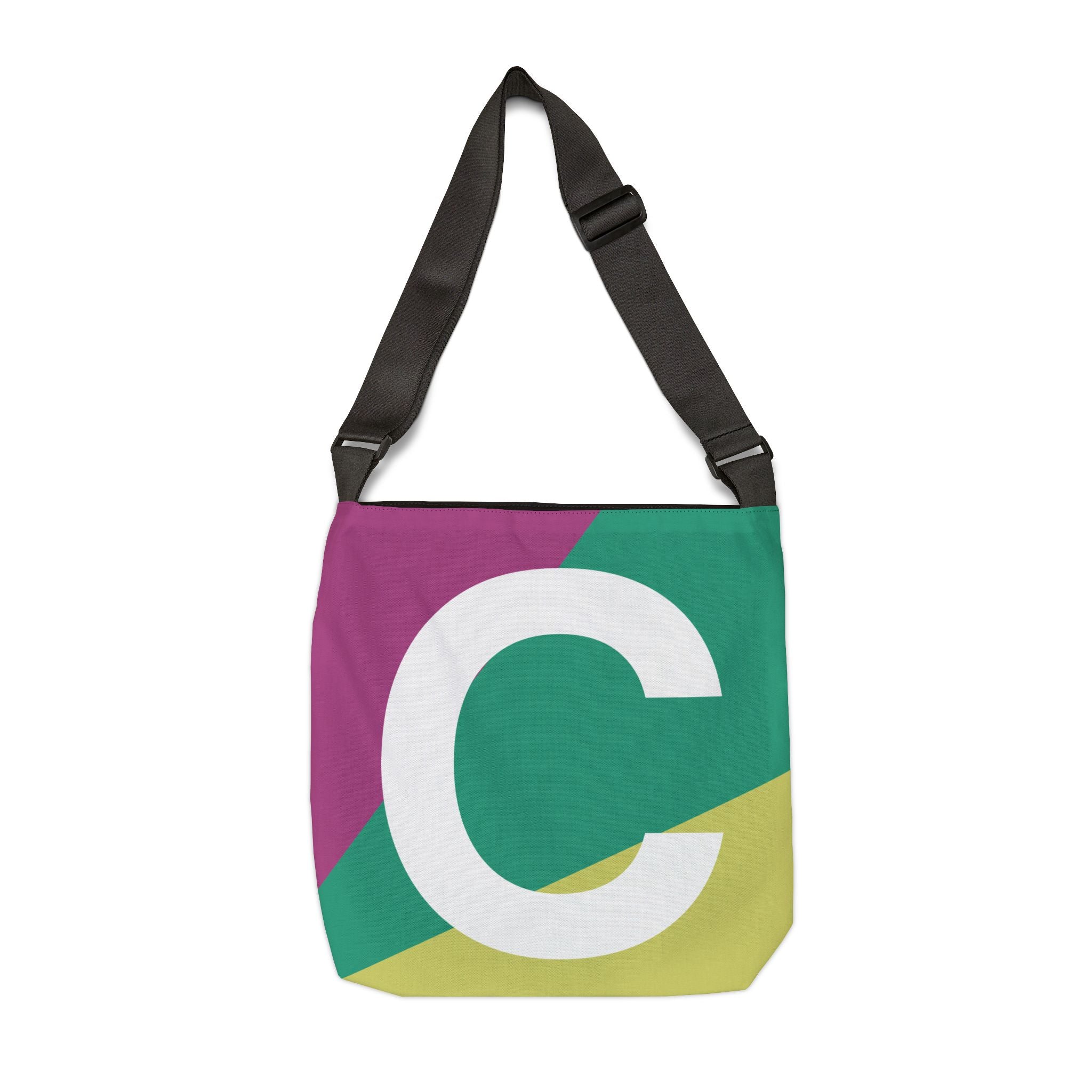 Initial Letter 'C' Colorblock Adjustable Tote Bag — Monogram Alphabet Shoulder Bag