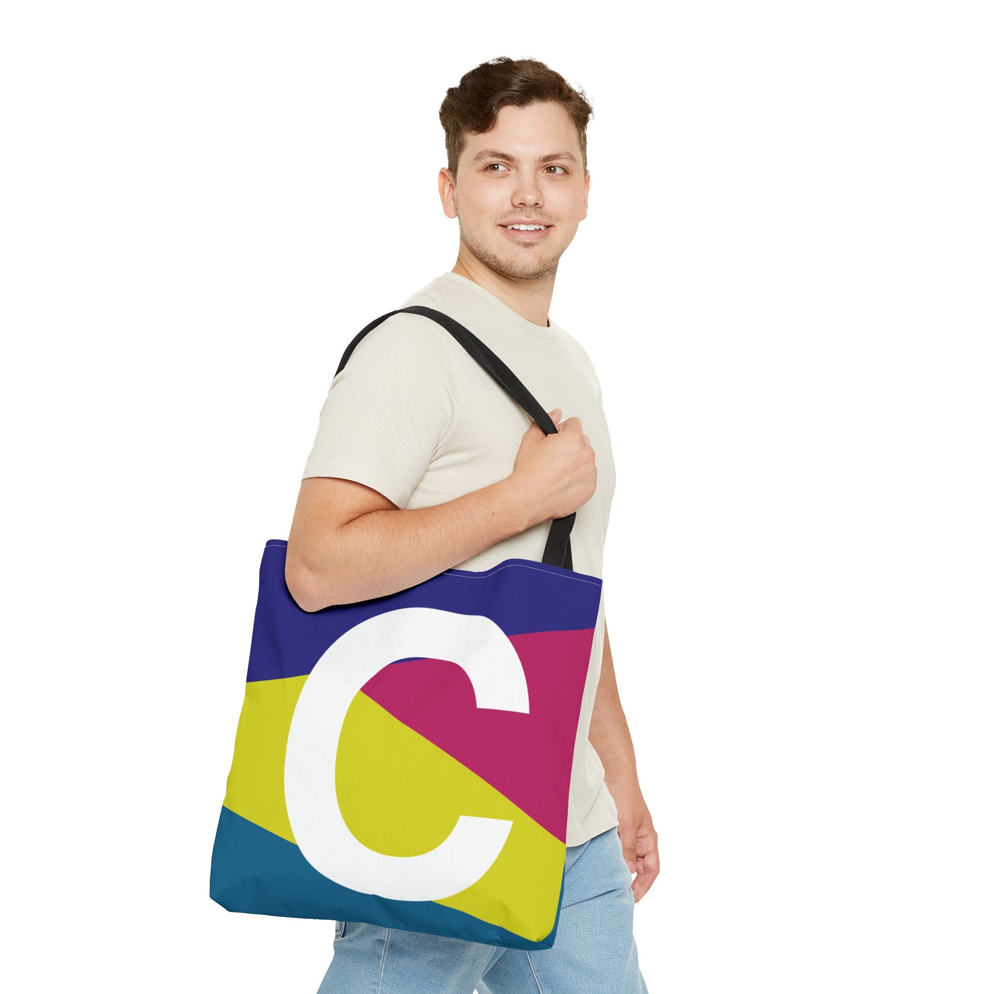 Monogram 'C' Colorblock Tote Bag — Personalized Initial C Shoulder Tote