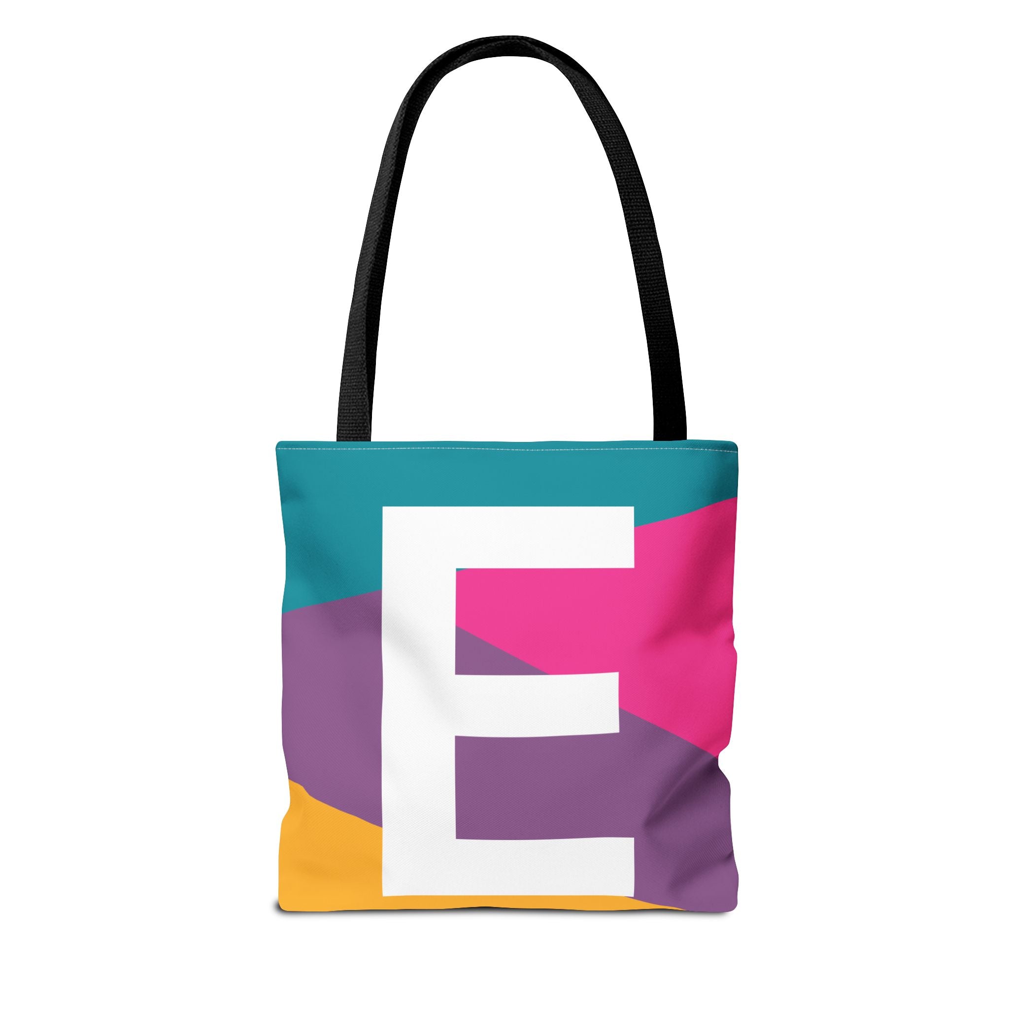 Monogram 'E' Colorblock Tote Bag — Personalized Initial E Shoulder Tote