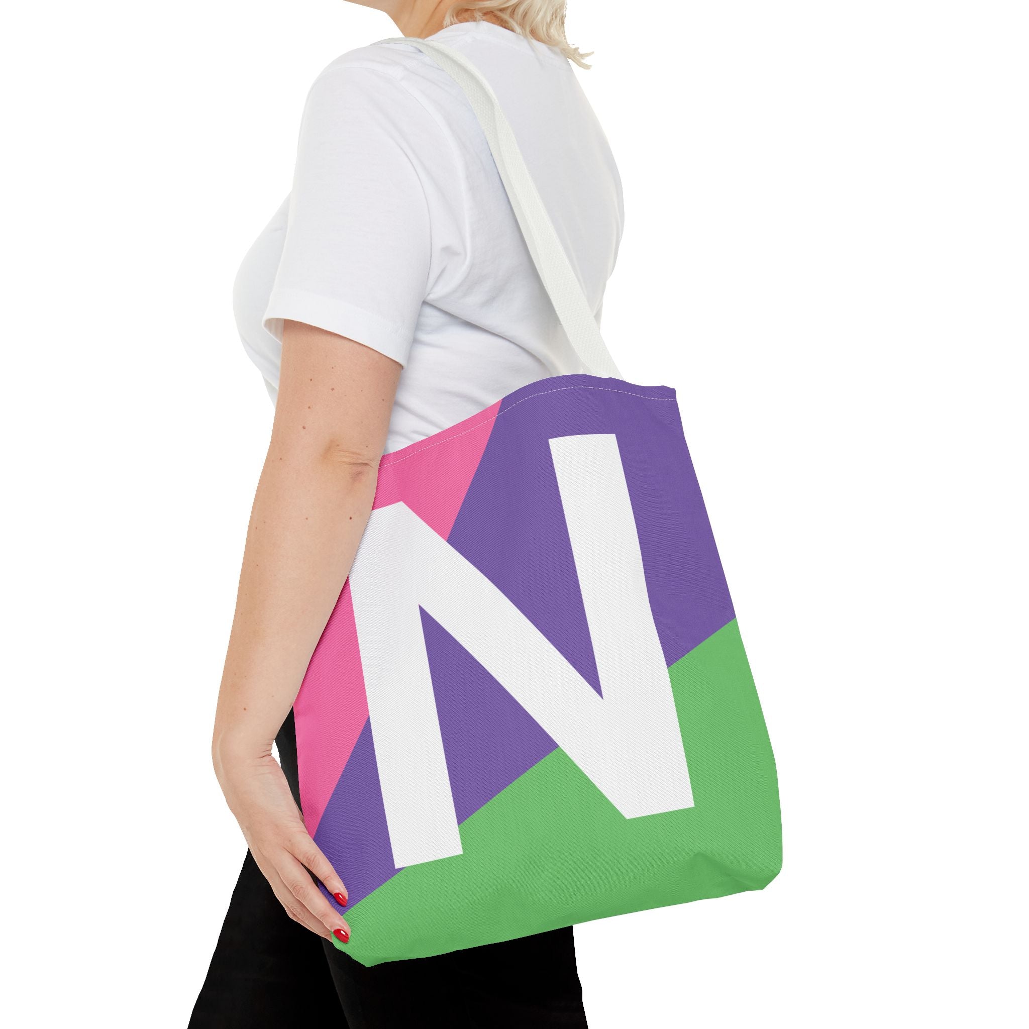 Monogram 'N' Colorblock Tote Bag — Personalized Initial N Shoulder Tote