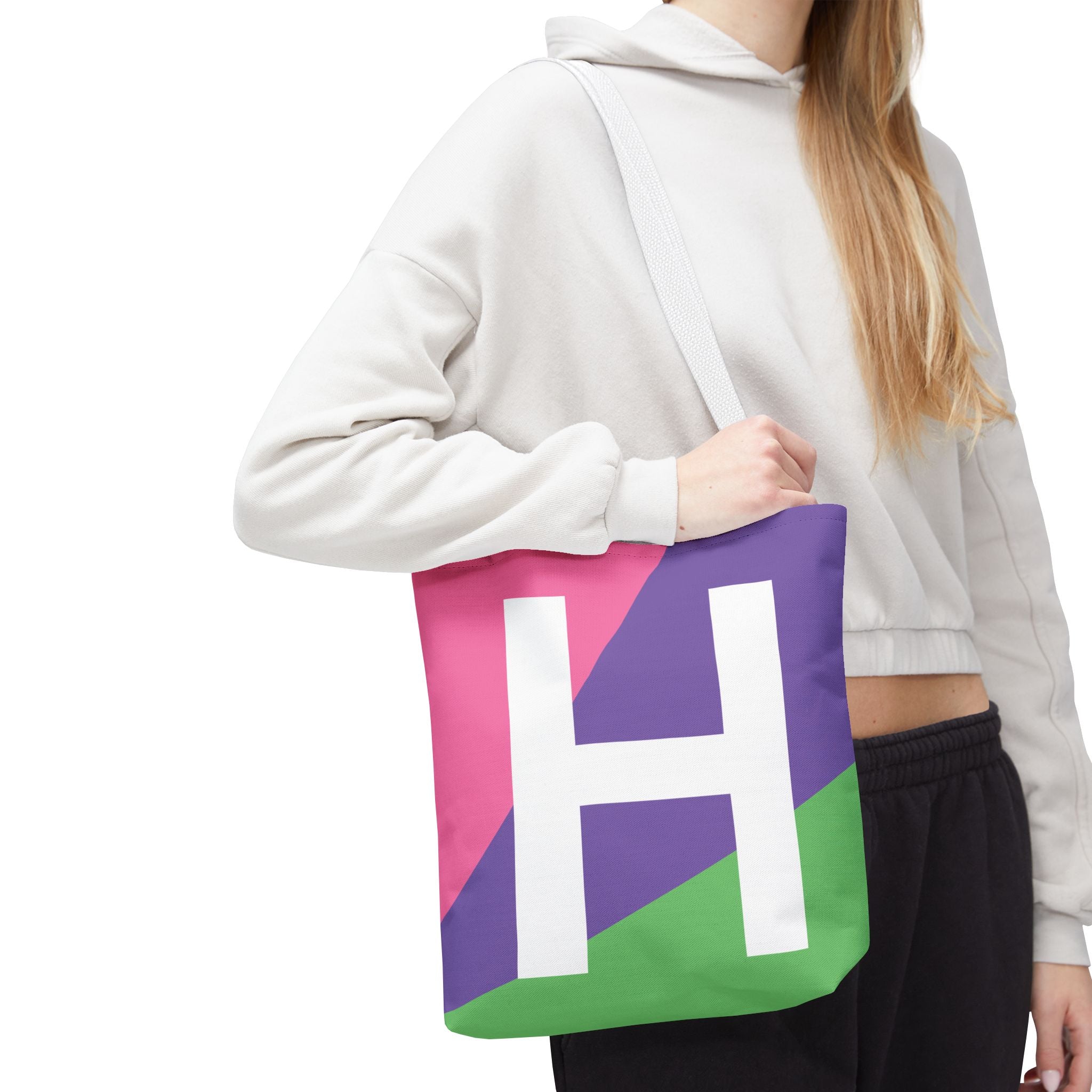 Monogram 'H' Colorblock Tote Bag — Personalized Initial H Shoulder Tote