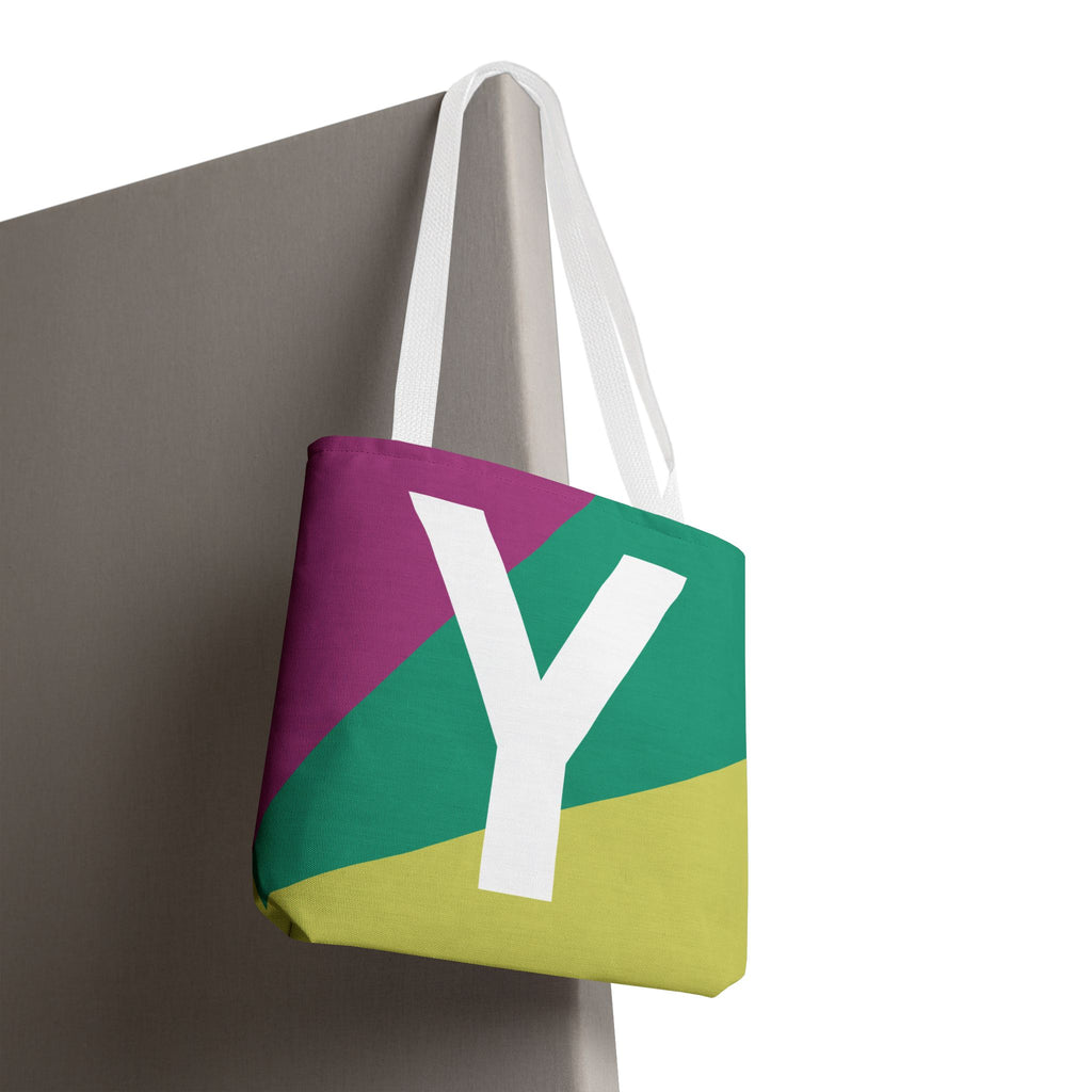 Monogram 'Y' Colorblock Tote Bag — Personalized Initial Y Shoulder Tote