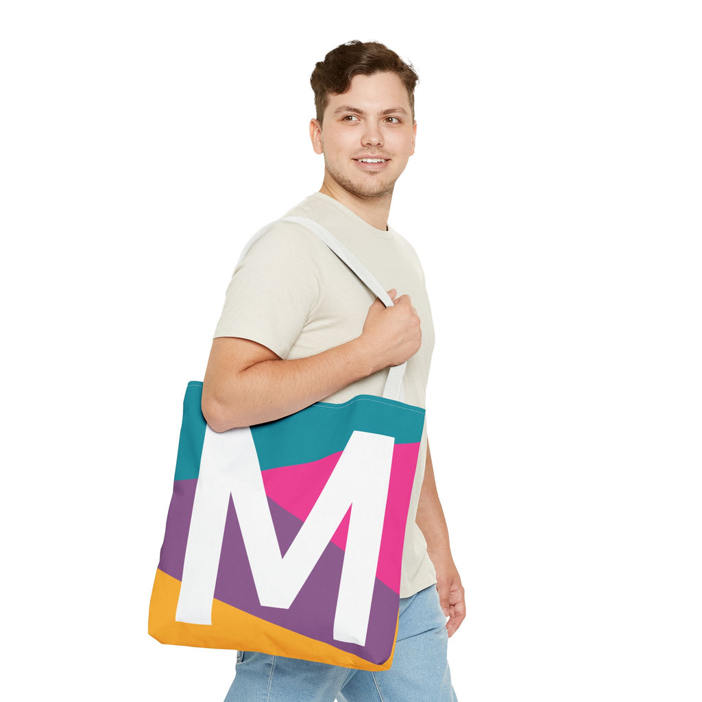 Monogram 'M' Colorblock Tote Bag — Personalized Initial M Shoulder Tote