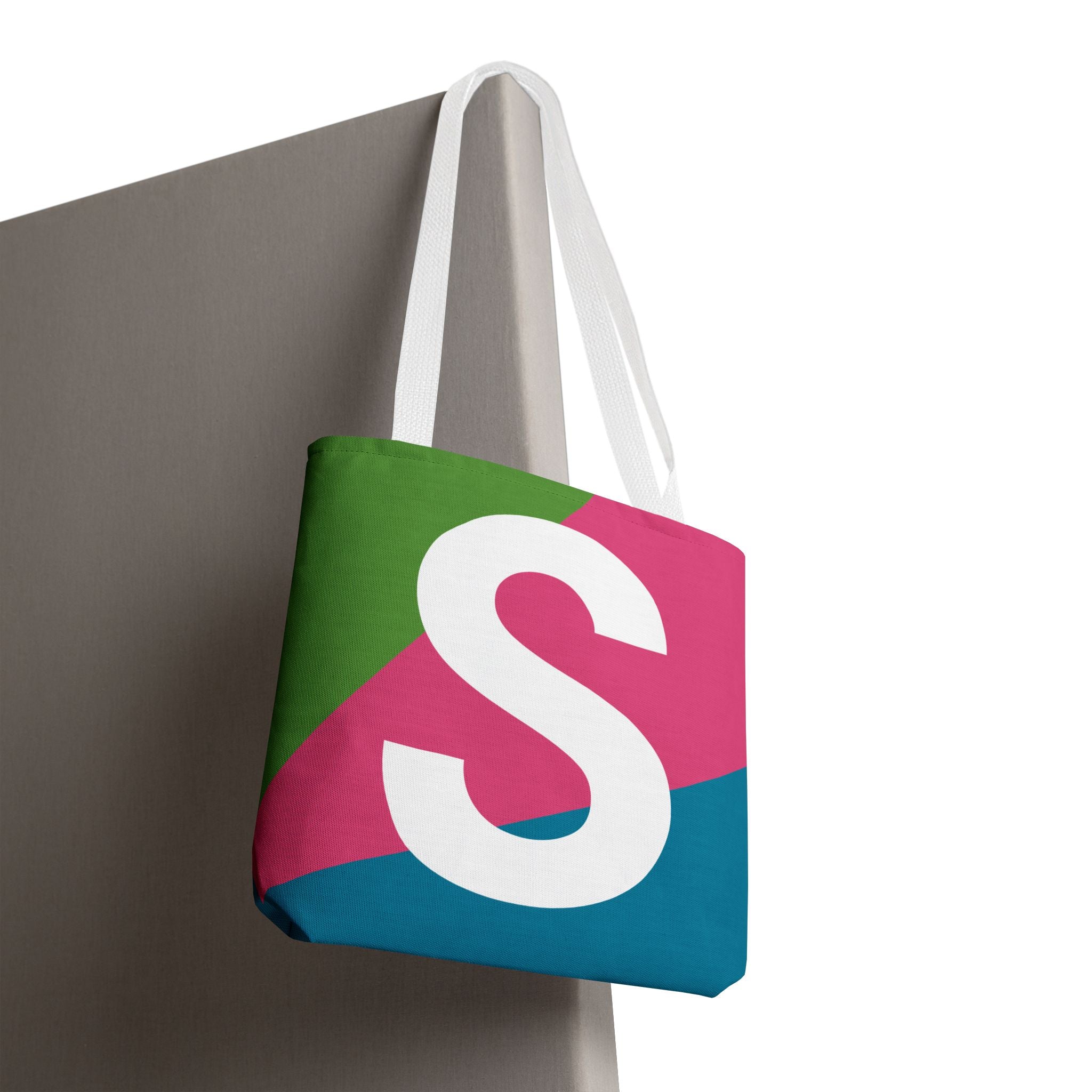Monogram 'S' Colorblock Tote Bag — Personalized Initial S Shoulder Tote