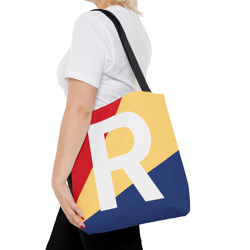 Monogram 'R' Colorblock Tote Bag — Personalized Initial R Shoulder Tote
