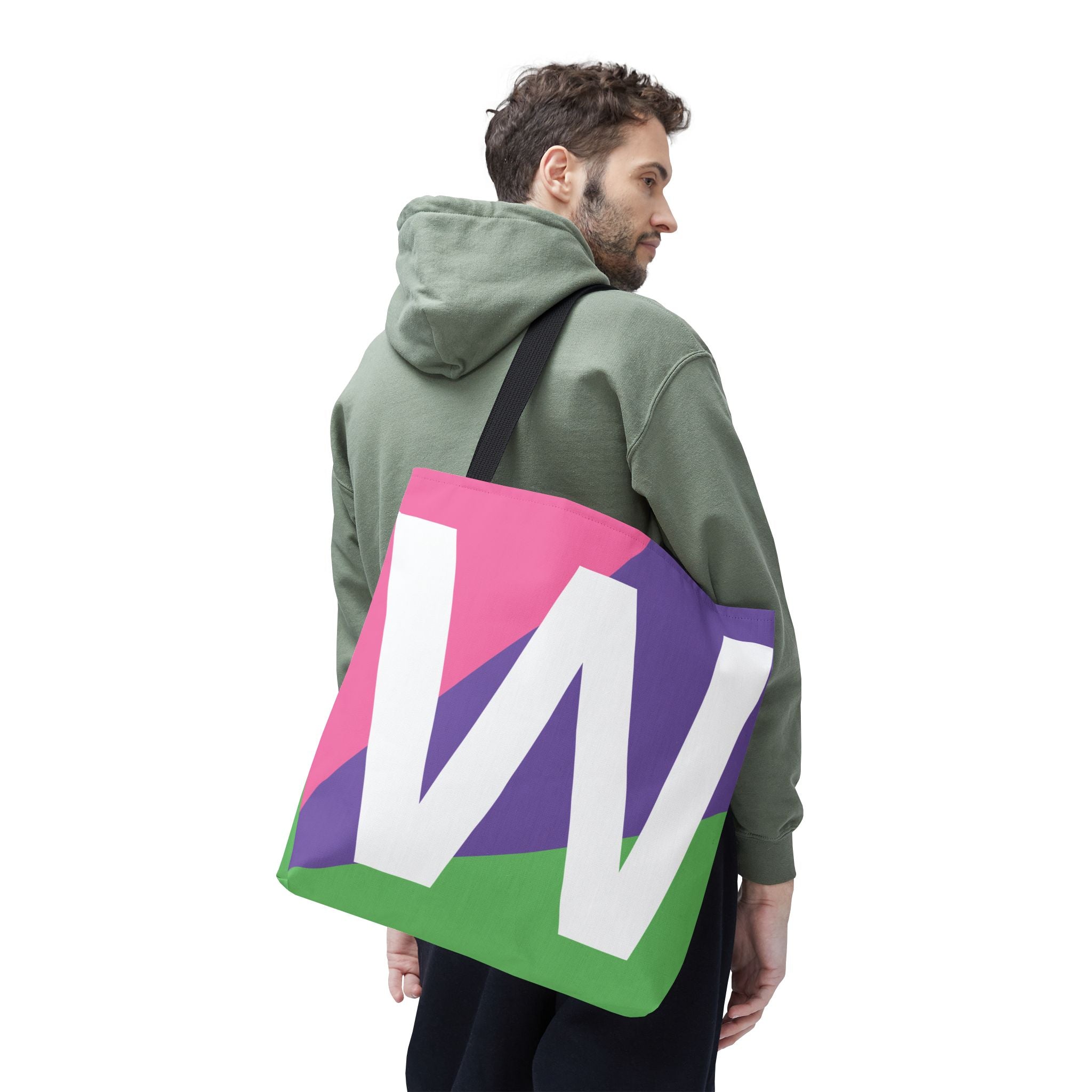 Monogram 'W' Colorblock Tote Bag — Personalized Initial W Shoulder Tote