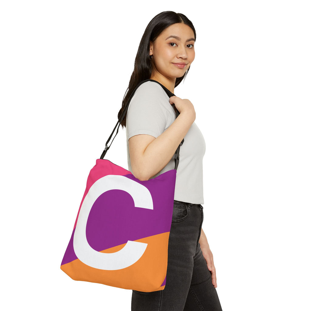Initial Letter 'C' Colorblock Adjustable Tote Bag — Monogram Alphabet Shoulder Bag